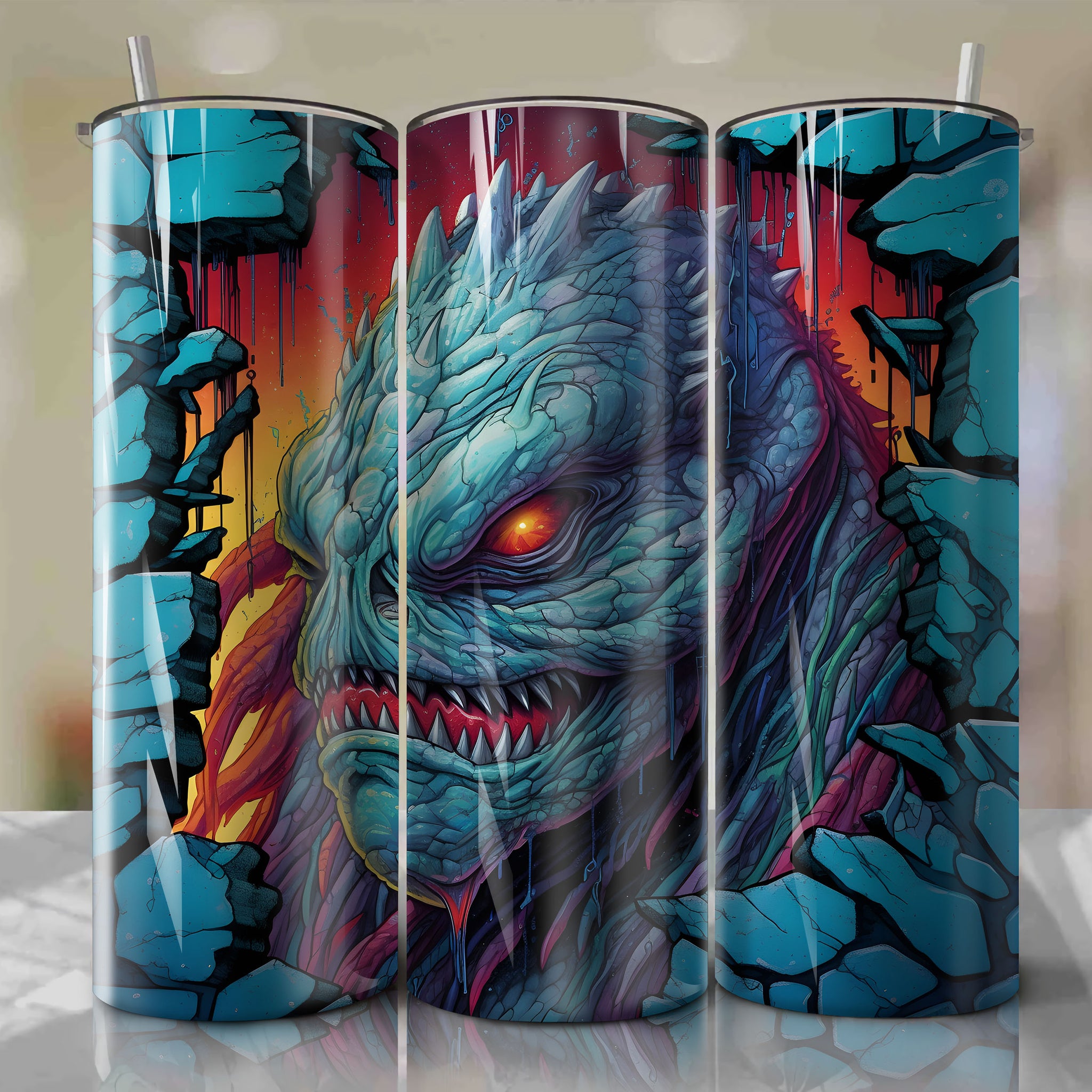 The Creature from the Black Lagoon Wrap PNG Skinny Tumbler 20oz - Sublimation 3D Cracked Design | Digital Download