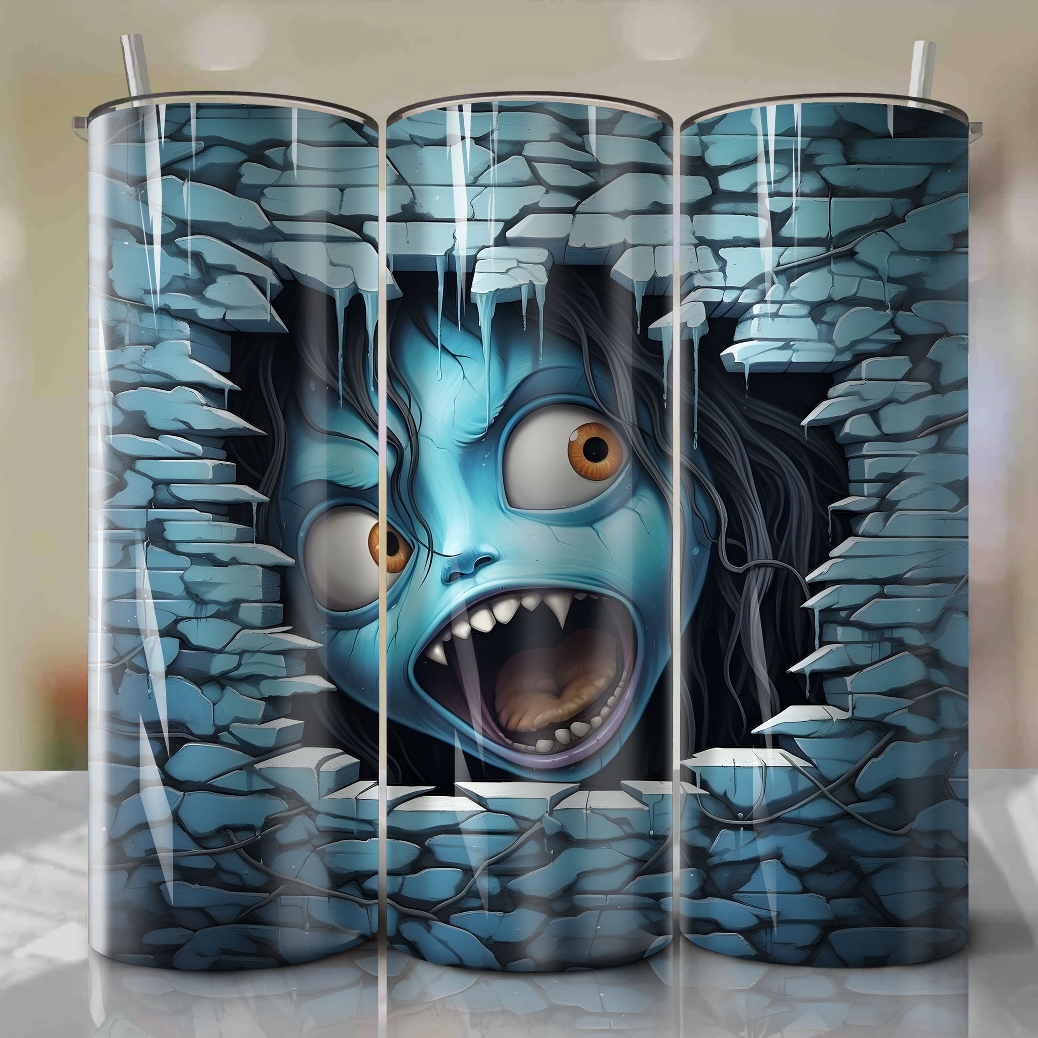 The Grudge Wrap PNG Skinny Tumbler 20oz - Sublimation 3D Cracked Design | Digital Download