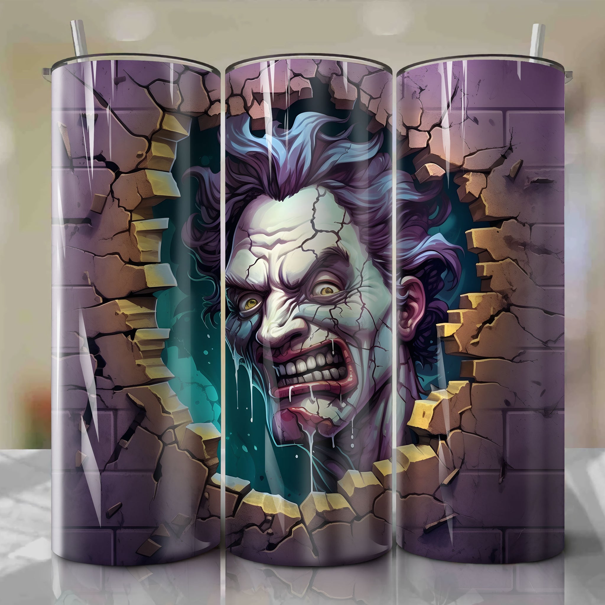 Leatherface Wrap PNG Skinny Tumbler 20oz - Sublimation 3D Cracked Design | Digital Download