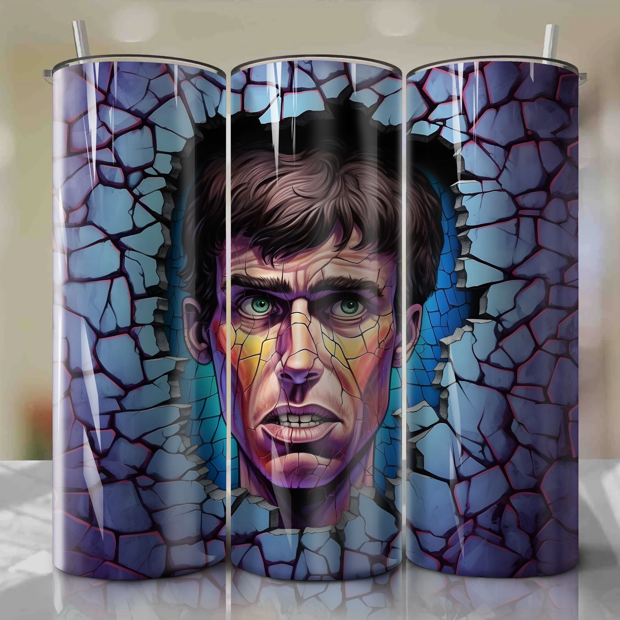 Norman Bates Wrap PNG Skinny Tumbler 20oz - Sublimation 3D Cracked Design | Digital Download