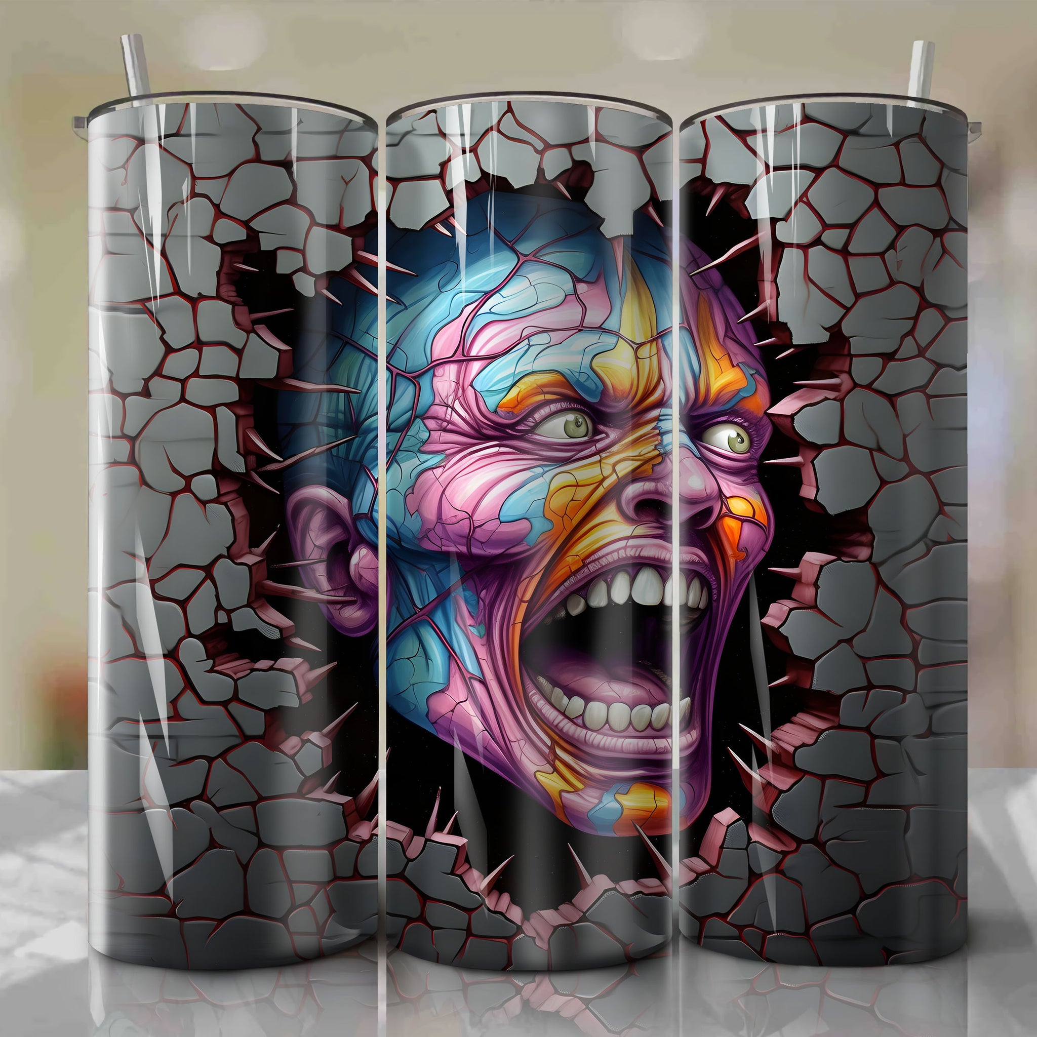 Regan MacNeil Wrap PNG Skinny Tumbler 20oz - Sublimation 3D Cracked Design | Digital Download