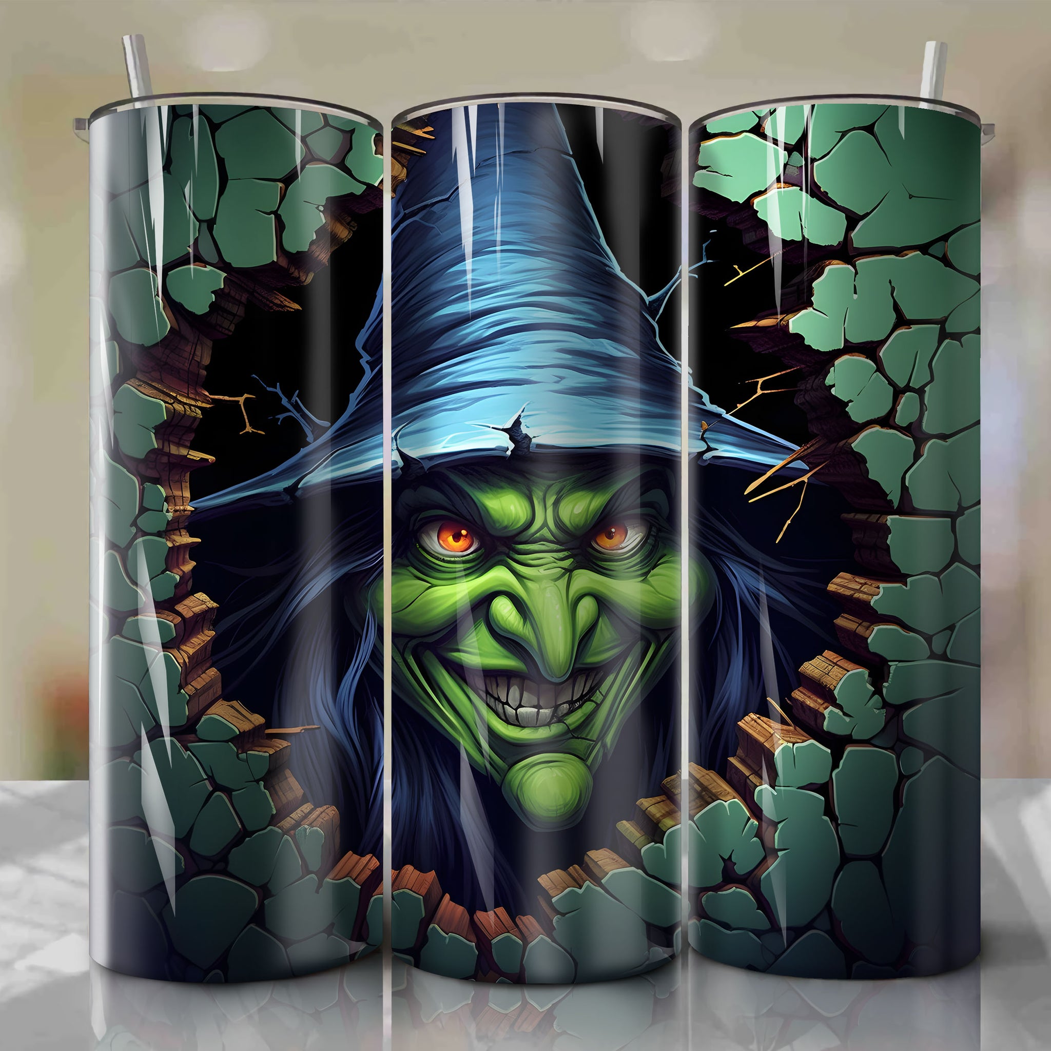 The Wicked Witch of the West Wrap PNG Skinny Tumbler 20oz - Sublimation 3D Cracked Design | Digital Download