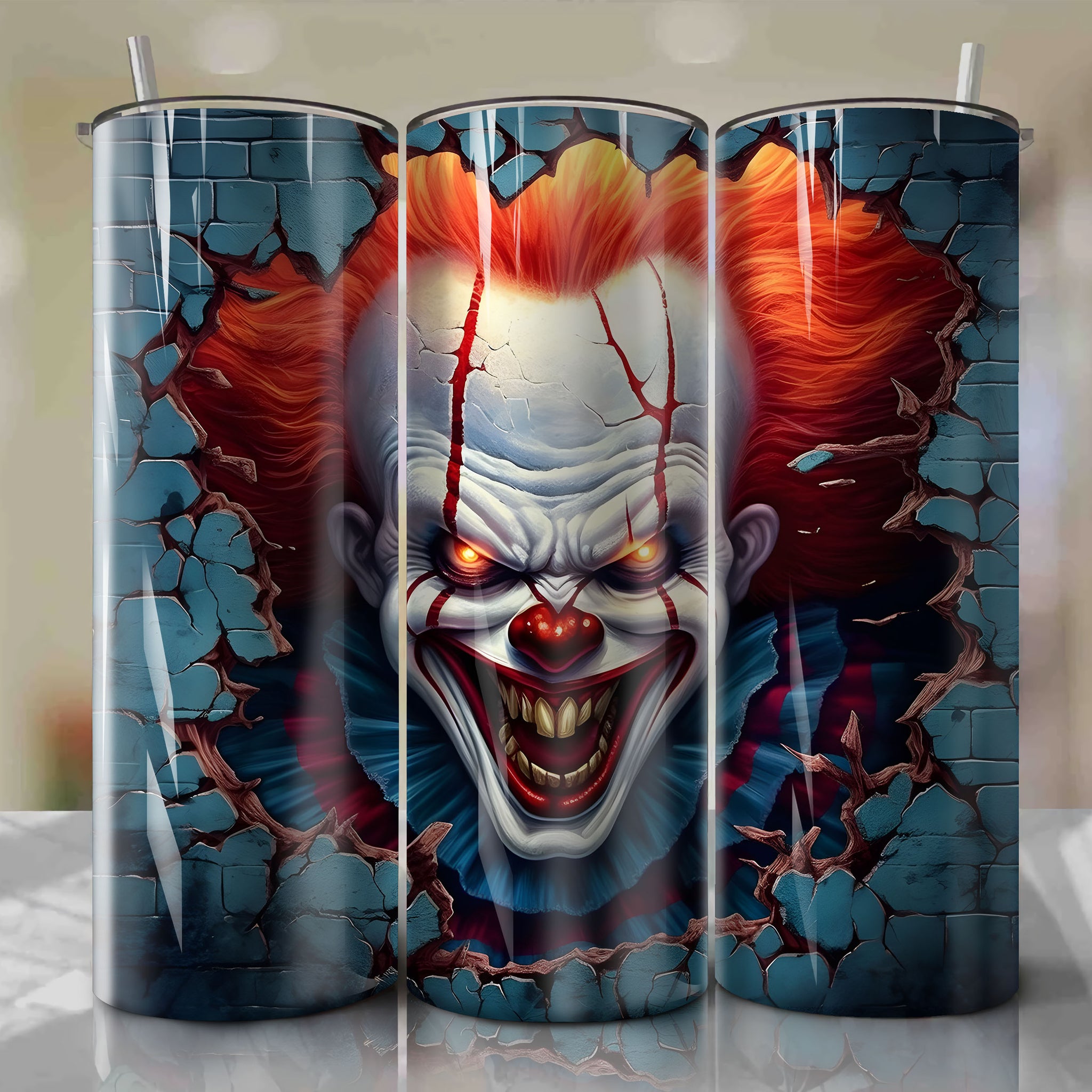 Pennywise Wrap PNG Skinny Tumbler 20oz - Sublimation 3D Cracked Design | Digital Download