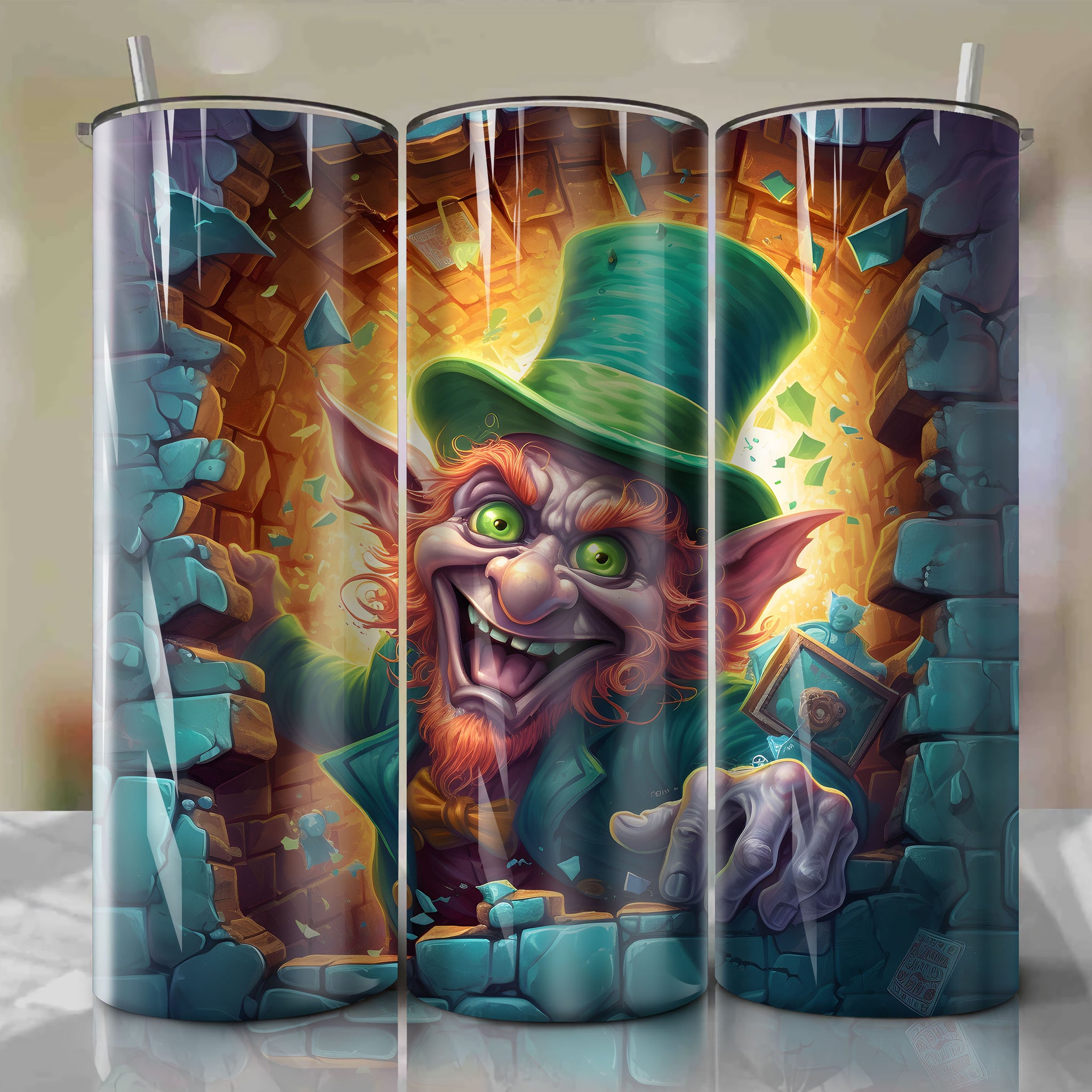 The Leprechaun Wrap PNG Skinny Tumbler 20oz - Sublimation 3D Cracked Design | Digital Download