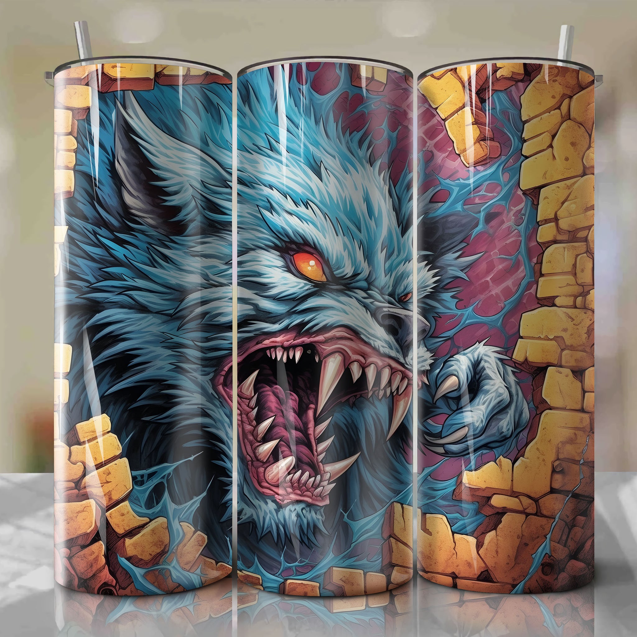 The Wolfman Wrap PNG Skinny Tumbler 20oz - Sublimation 3D Cracked Design | Digital Download