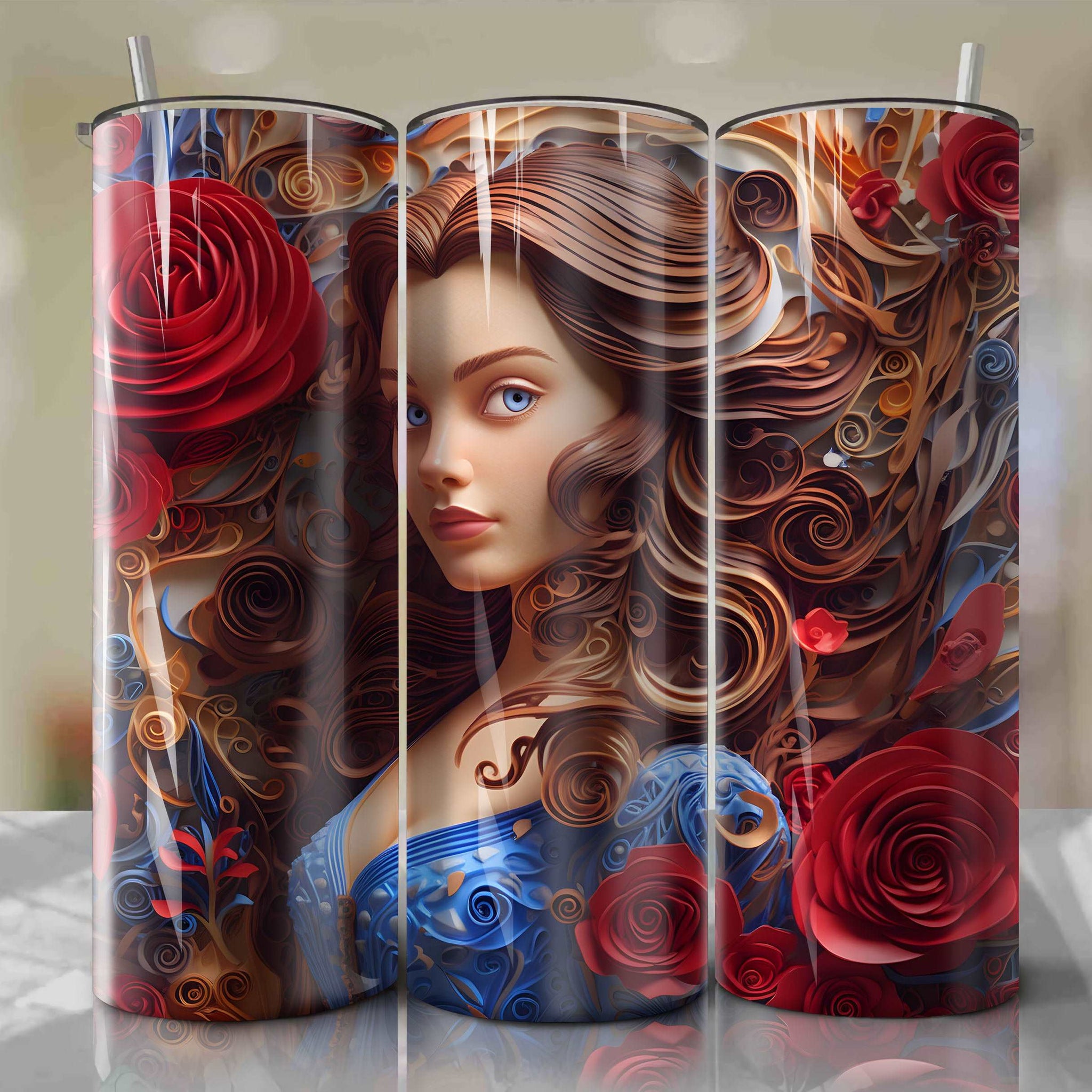 Beauty and the Beast - Belle Wrap PNG Skinny Tumbler 20oz - Sublimation 3D 4th Of July | Digital Download