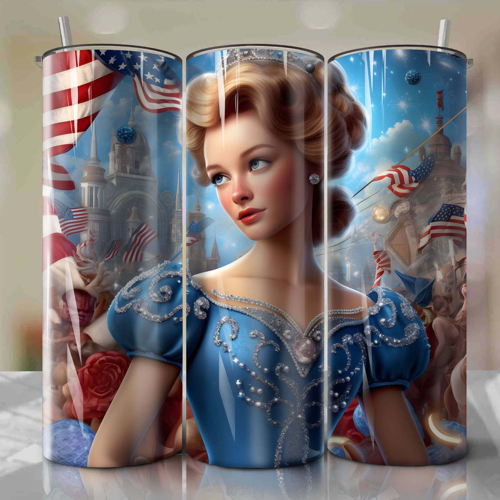 Cinderella Wrap PNG Skinny Tumbler 20oz - Sublimation 3D 4th Of July | Digital Download