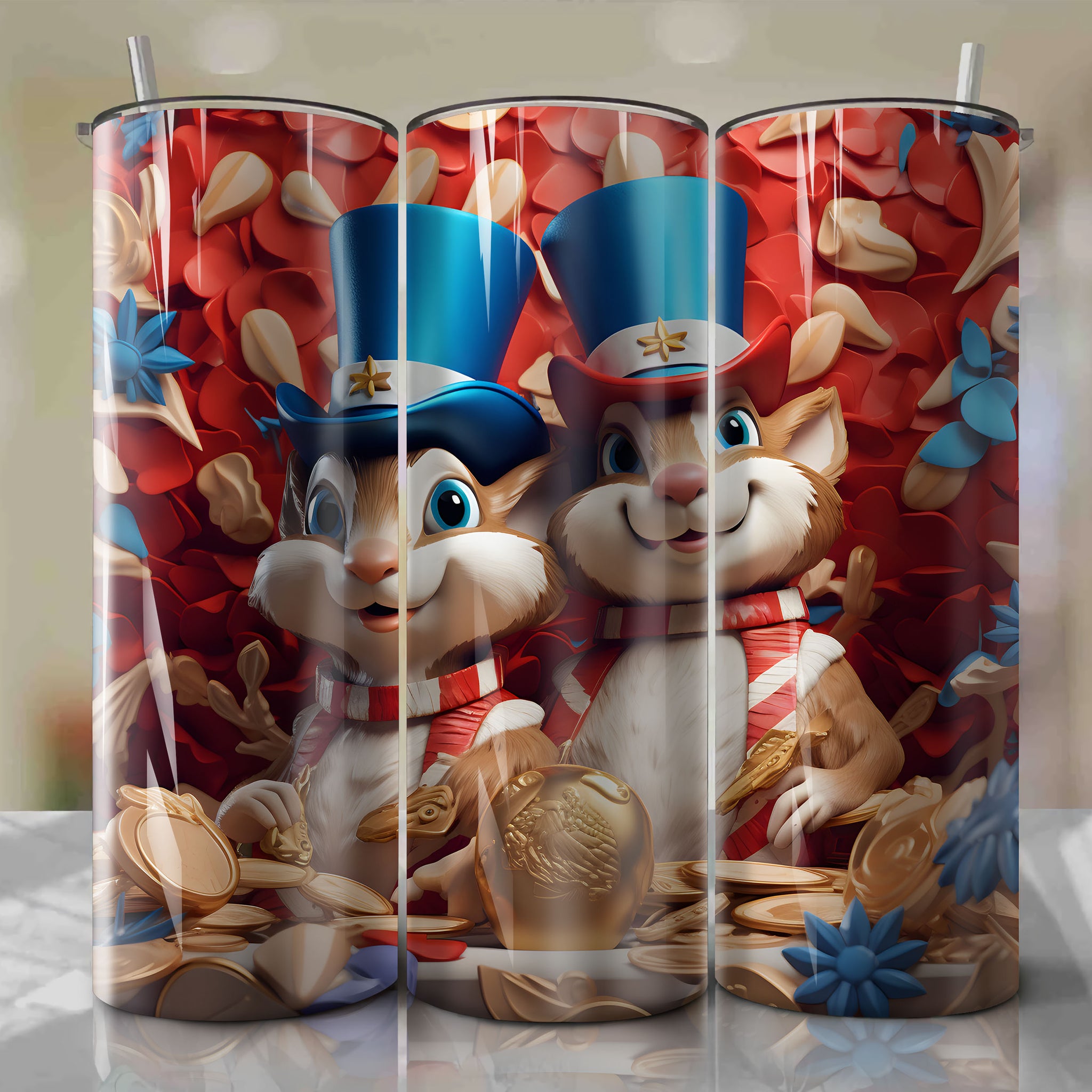 Chip and Dale Wrap PNG Skinny Tumbler 20oz - Sublimation 3D 4th Of July | Digital Download