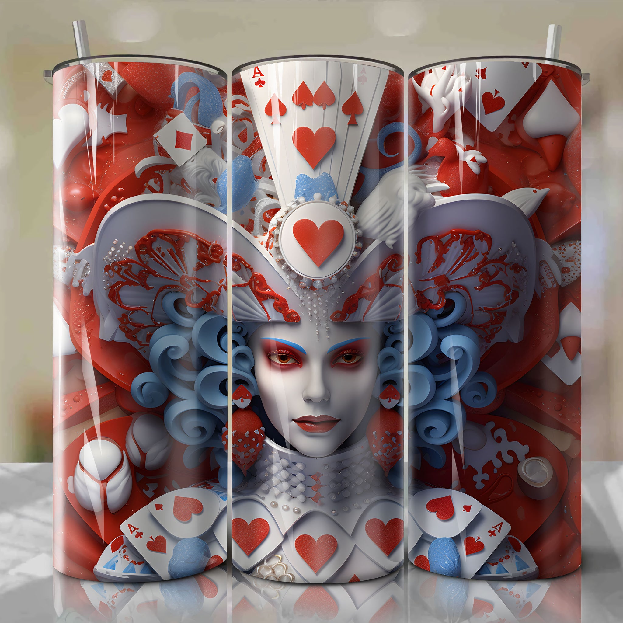 Queen of Hearts Wrap PNG Skinny Tumbler 20oz - Sublimation 3D 4th Of July | Digital Download