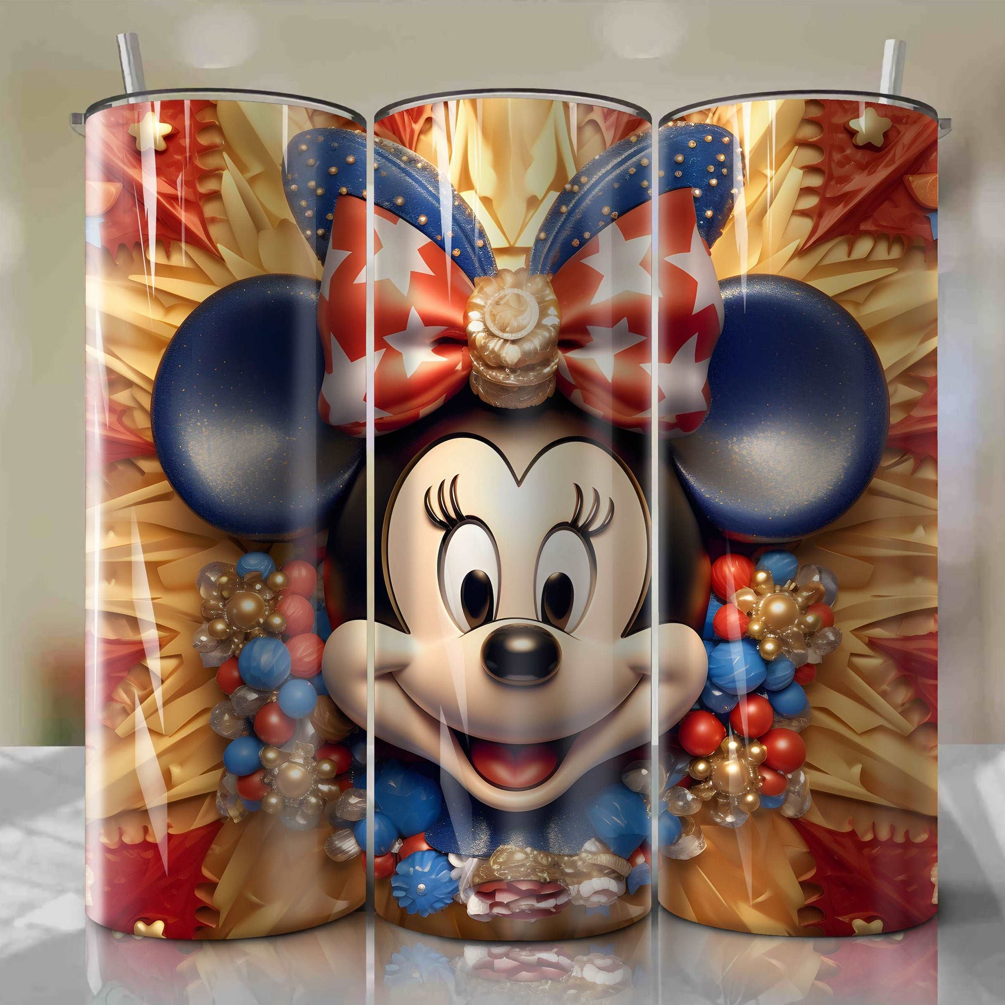 Minnie Mouse Wrap PNG Skinny Tumbler 20oz - Sublimation 3D 4th Of July | Digital Download