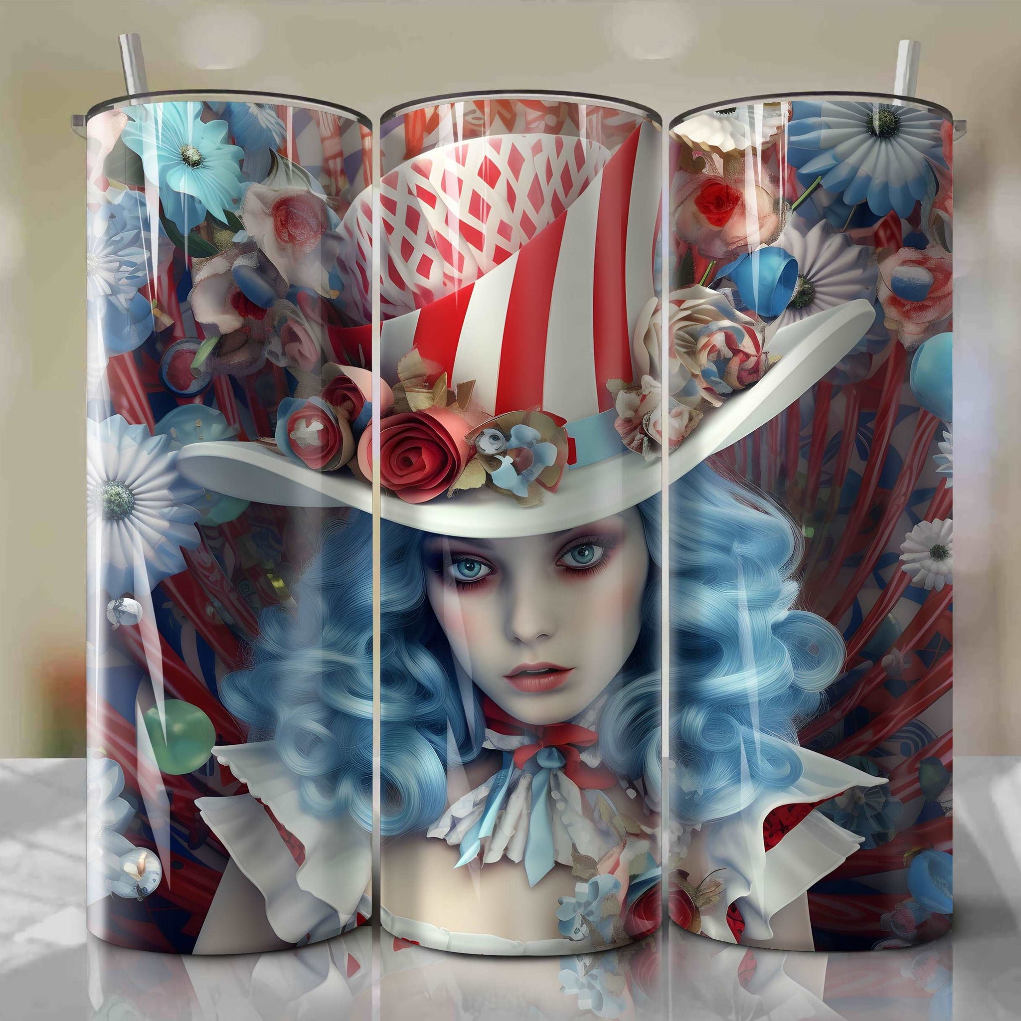 Alice Wrap PNG Skinny Tumbler 20oz - Sublimation 3D 4th Of July | Digital Download