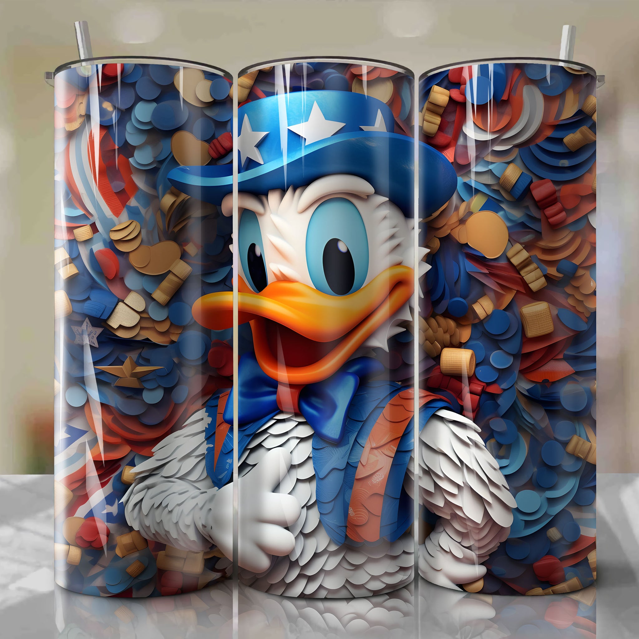 Donald Duck Wrap PNG Skinny Tumbler 20oz - Sublimation 3D 4th Of July | Digital Download