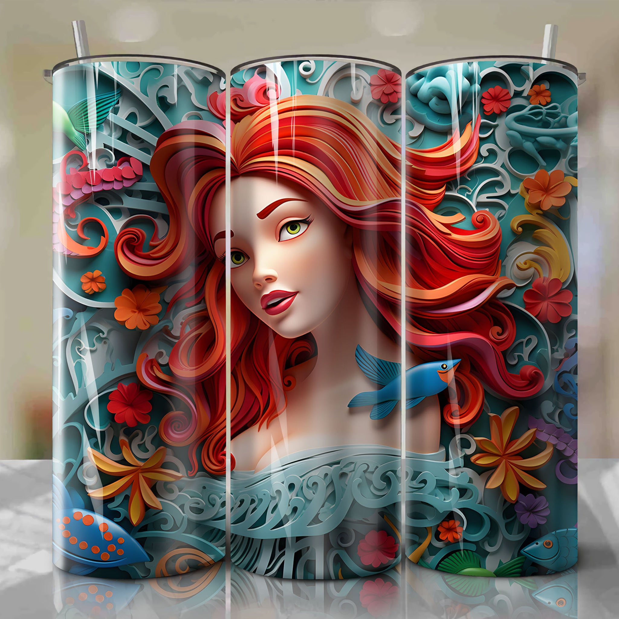 The Little Mermaid - Ariel Wrap PNG Skinny Tumbler 20oz - Sublimation 3D 4th Of July | Digital Download