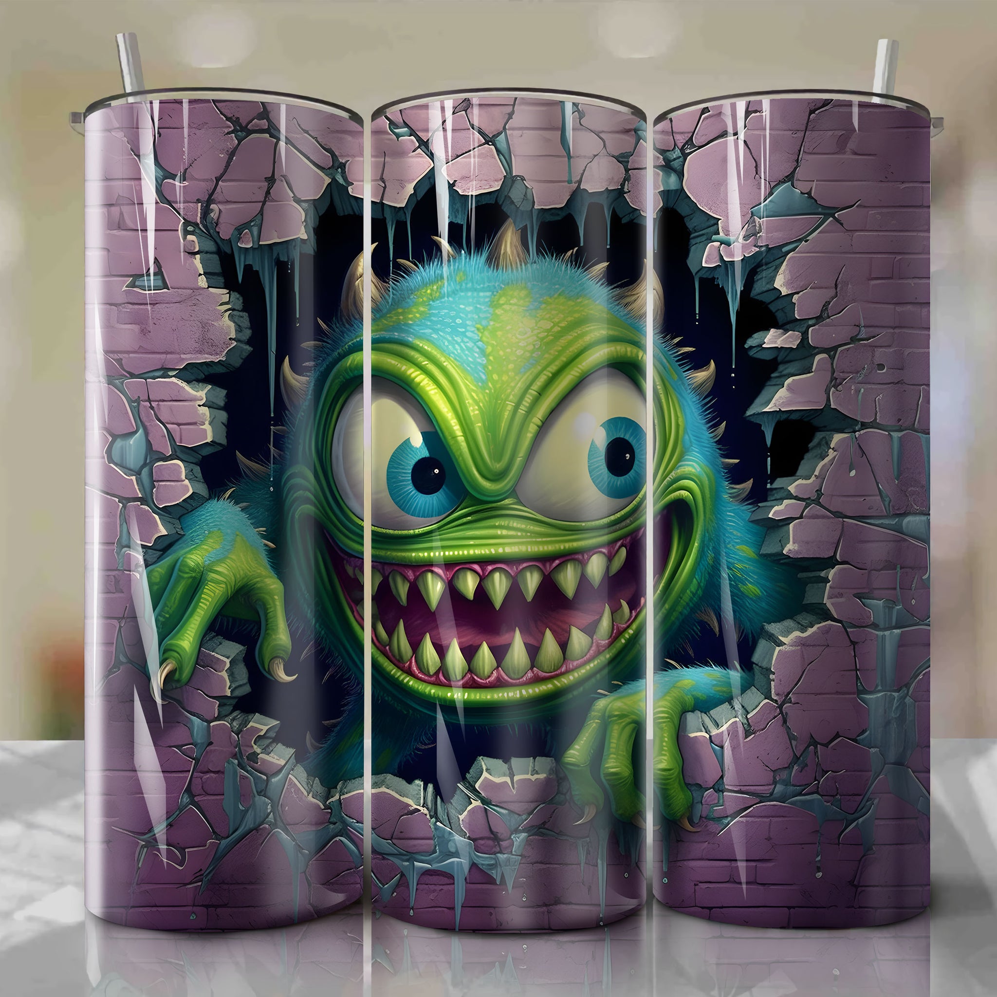 Mike Wazowski 3D Wrap PNG Skinny Tumbler 20oz | Sublimation | Halloween | Digital Download