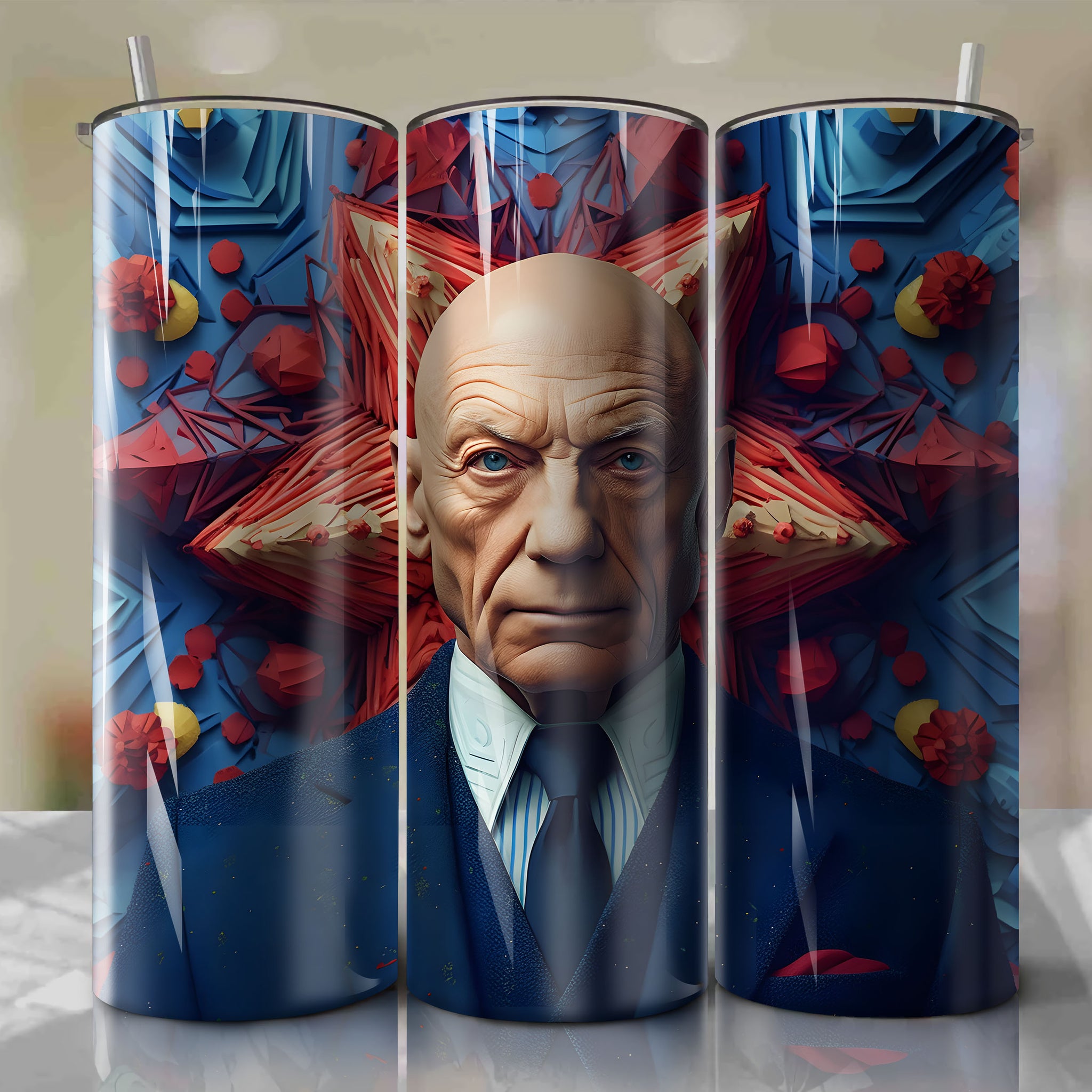 Professor X Wrap PNG Skinny Tumbler 20oz - Sublimation 3D 4th Of July | Digital Download