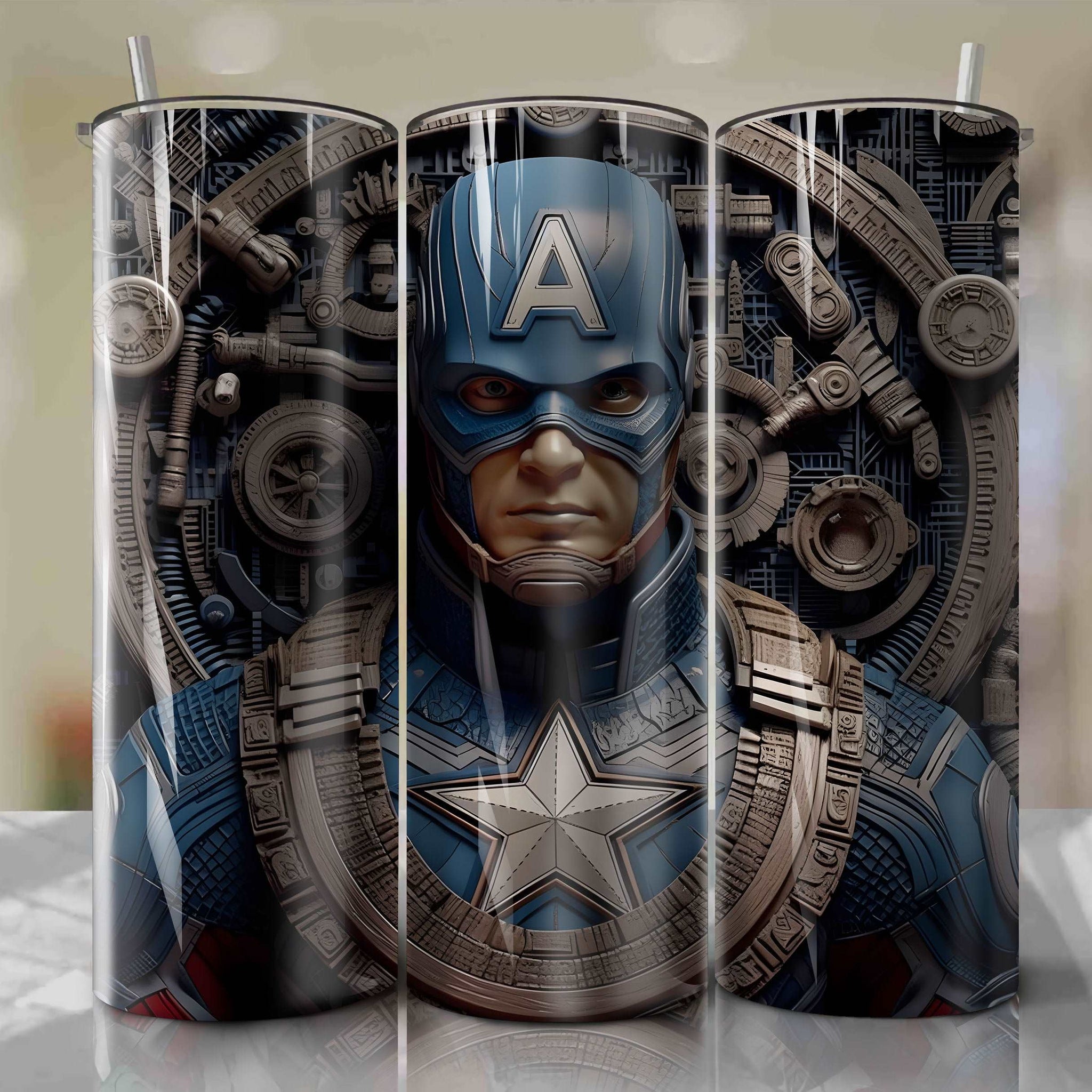 Captain America Wrap PNG Skinny Tumbler 20oz - Sublimation 3D 4th Of July | Digital Download