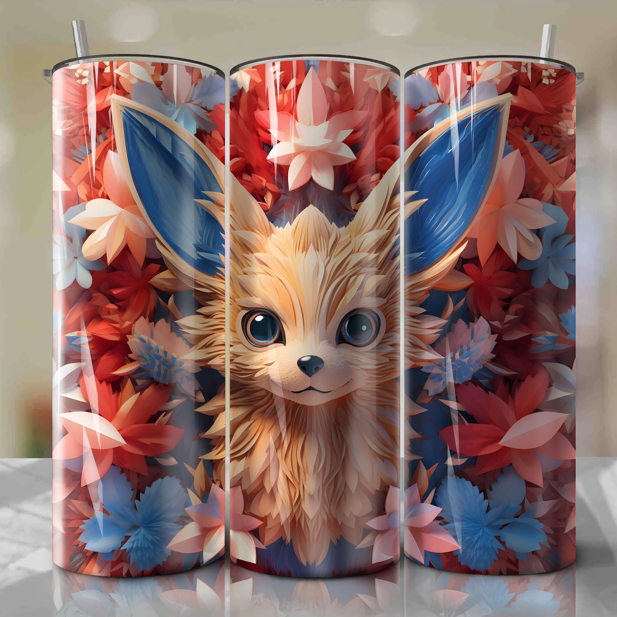 Eevee Wrap PNG Skinny Tumbler 20oz - Sublimation 3D 4th Of July | Digital Download