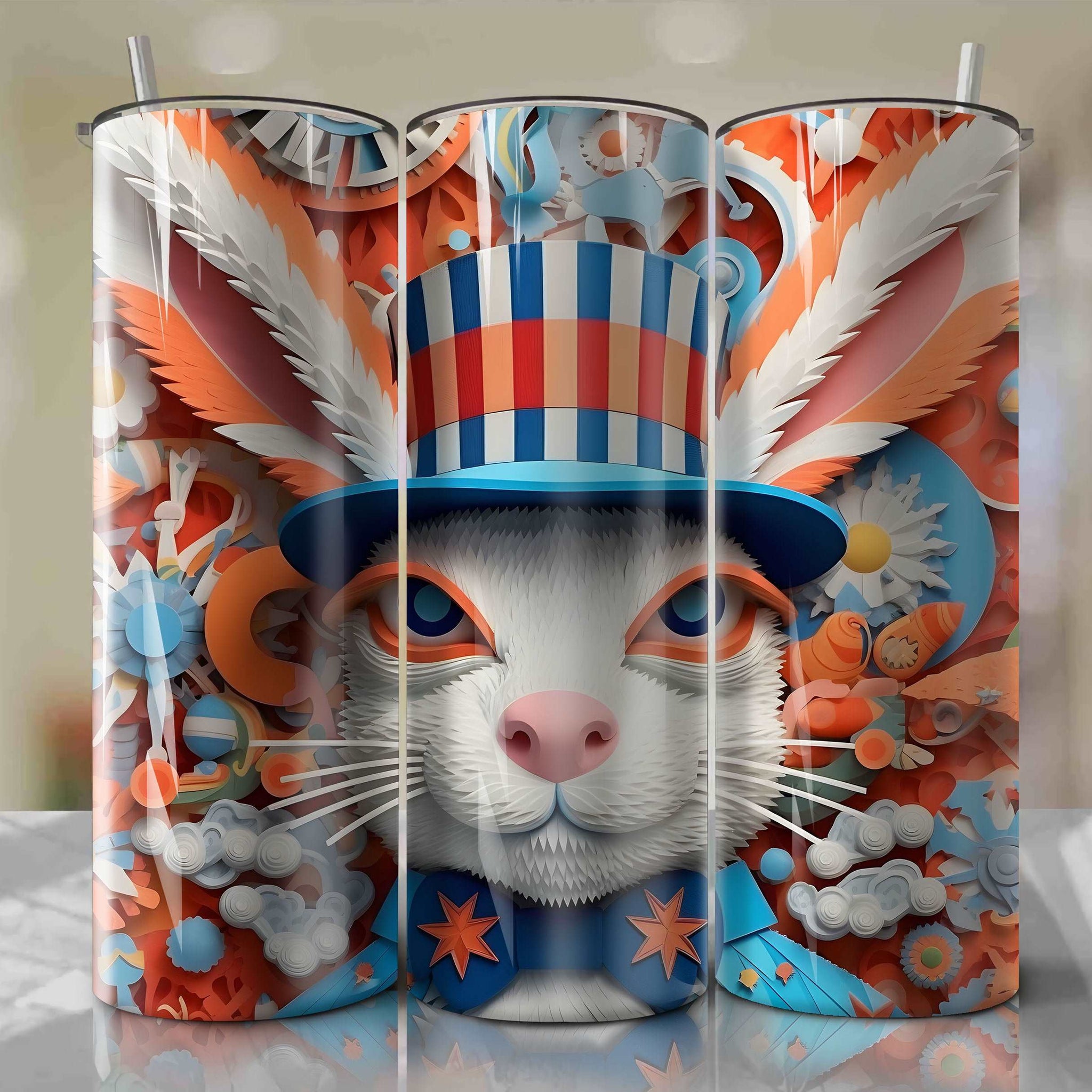 Bugs Bunny Wrap PNG Skinny Tumbler 20oz - Sublimation 3D 4th Of July | Digital Download