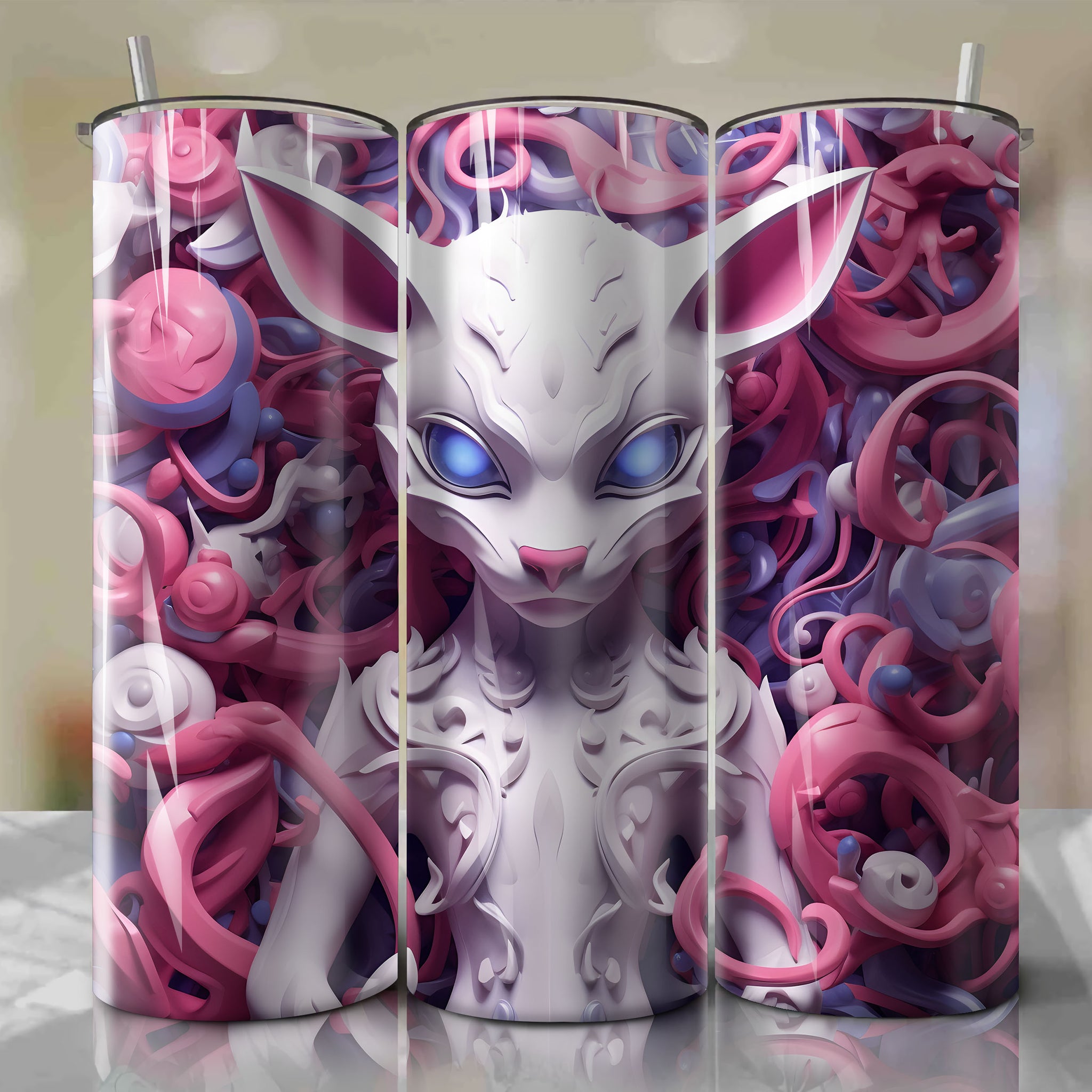 Mewtwo Wrap PNG Skinny Tumbler 20oz - Sublimation 3D 4th Of July | Digital Download