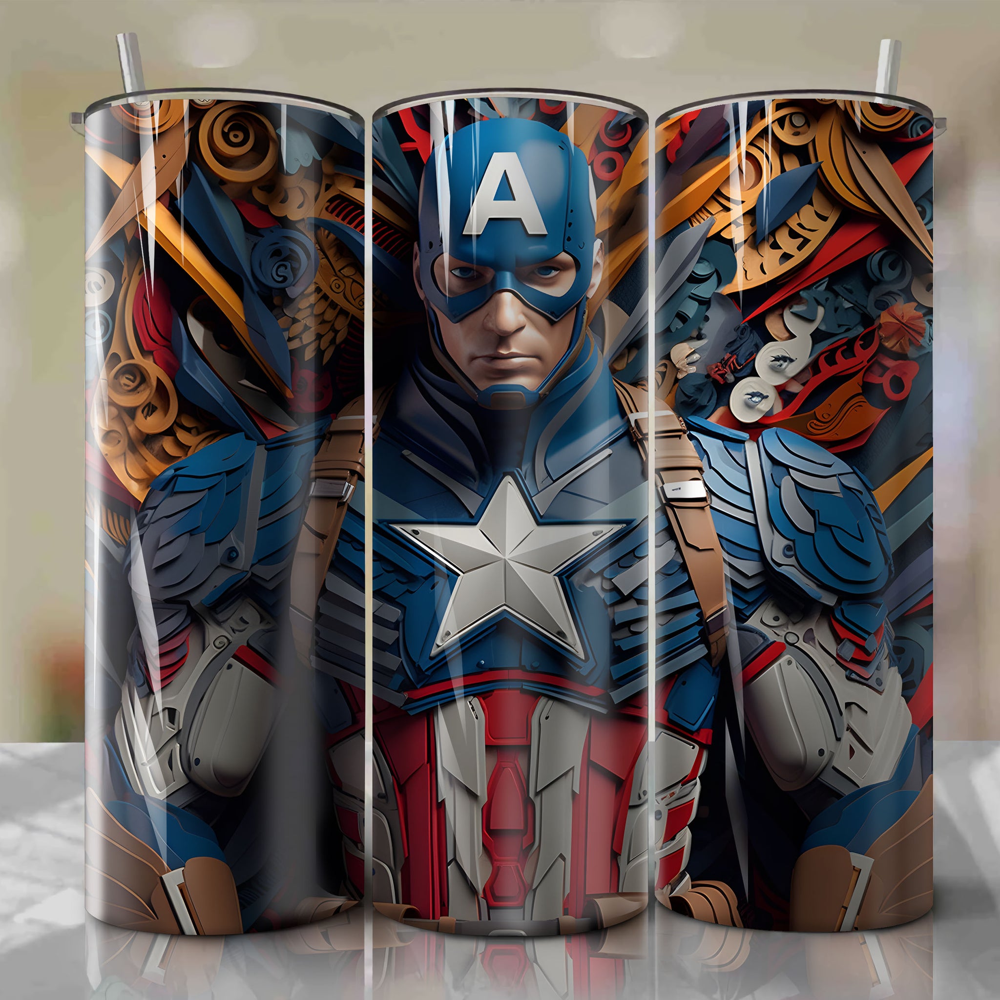 Captain America Wrap PNG Skinny Tumbler 20oz - Sublimation 3D 4th Of July | Digital Download