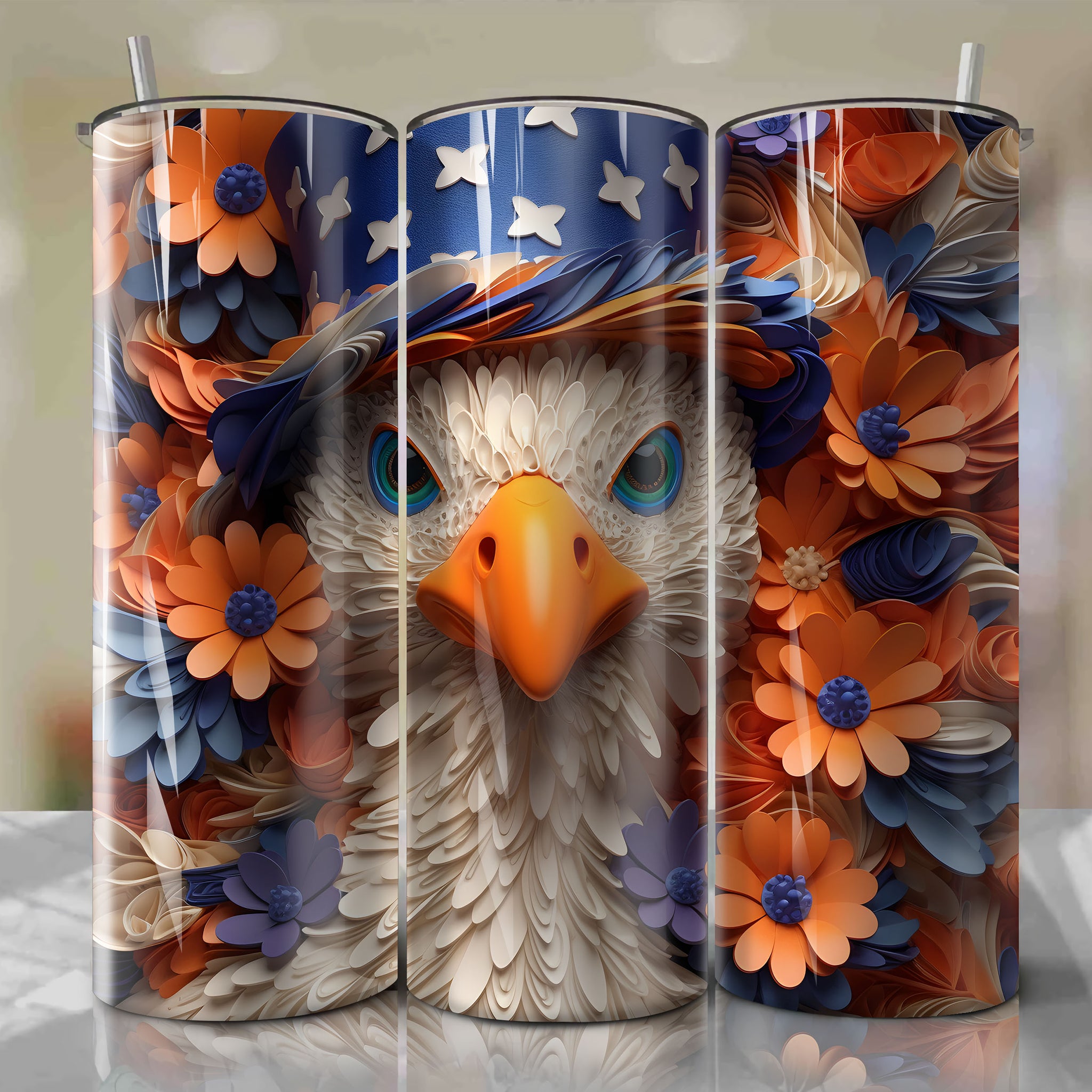 Tina Russo Duck Wrap PNG Skinny Tumbler 20oz - Sublimation 3D 4th Of July | Digital Download