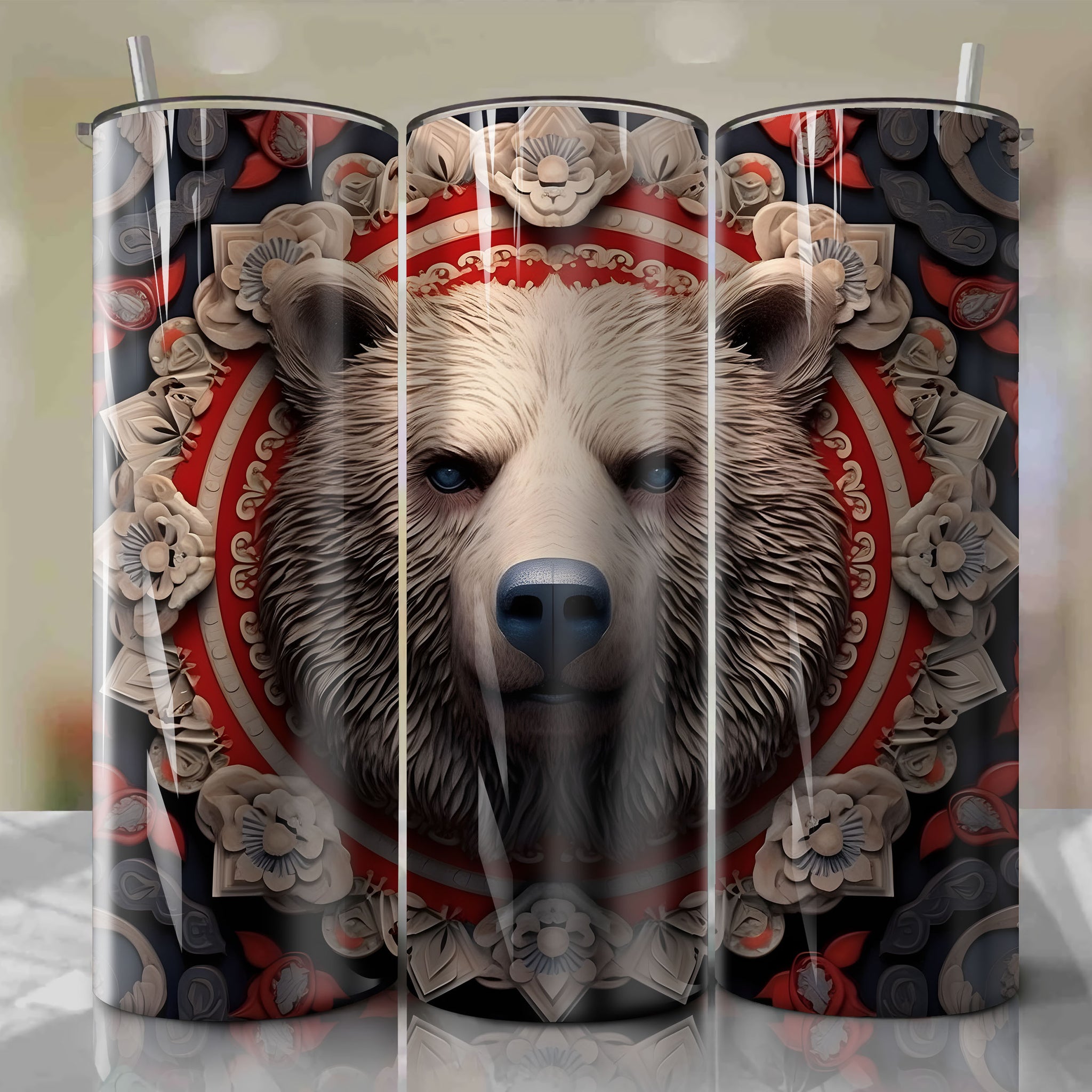 Mama Bear Wrap PNG Skinny Tumbler 20oz - Sublimation 3D 4th Of July | Digital Download