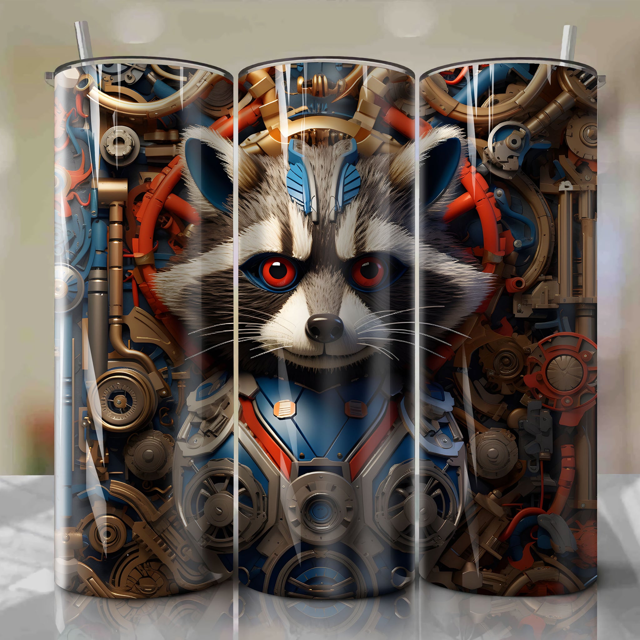 Rocket Raccoon Wrap PNG Skinny Tumbler 20oz - Sublimation 3D 4th Of July | Digital Download