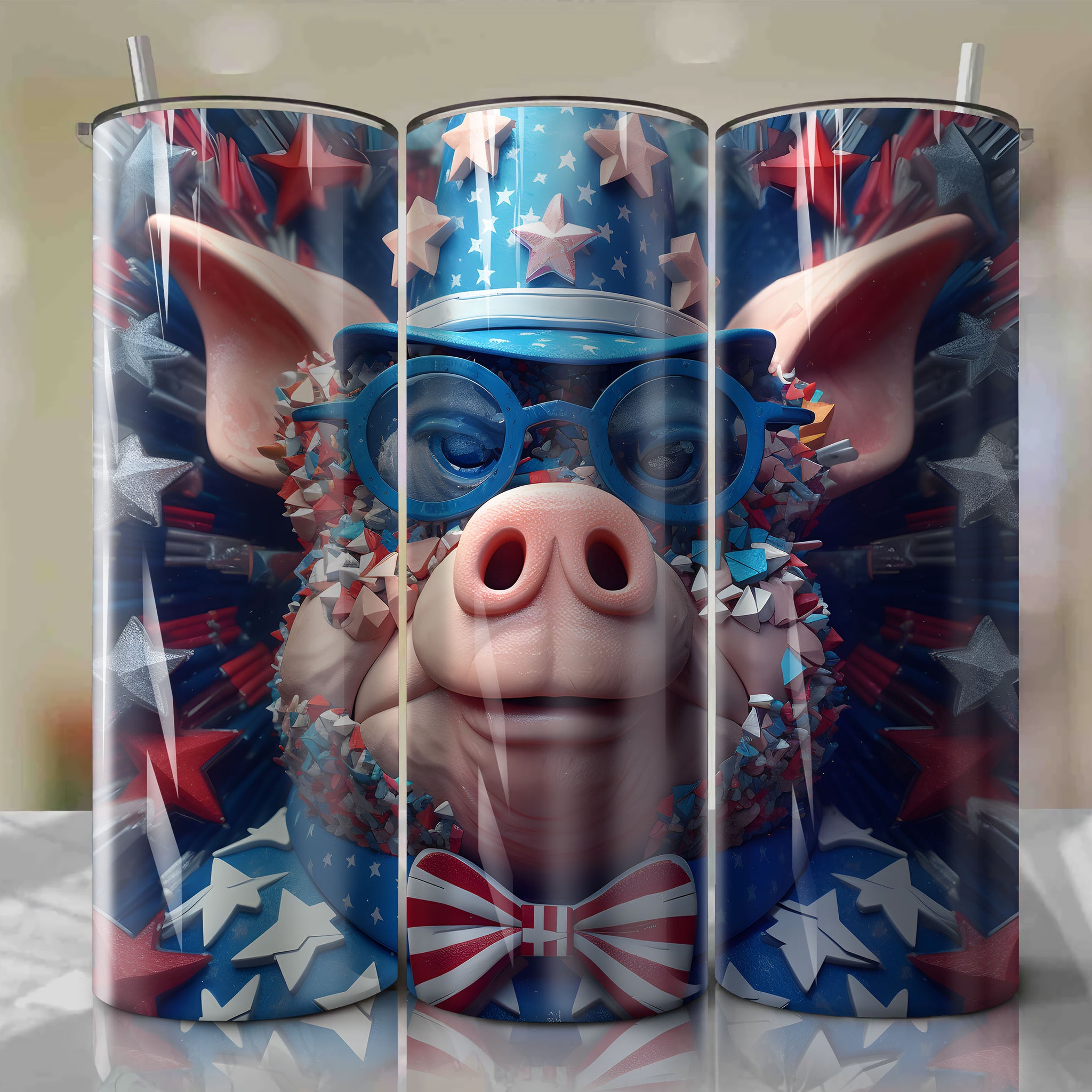 Porky Pig Wrap PNG Skinny Tumbler 20oz - Sublimation 3D 4th Of July | Digital Download