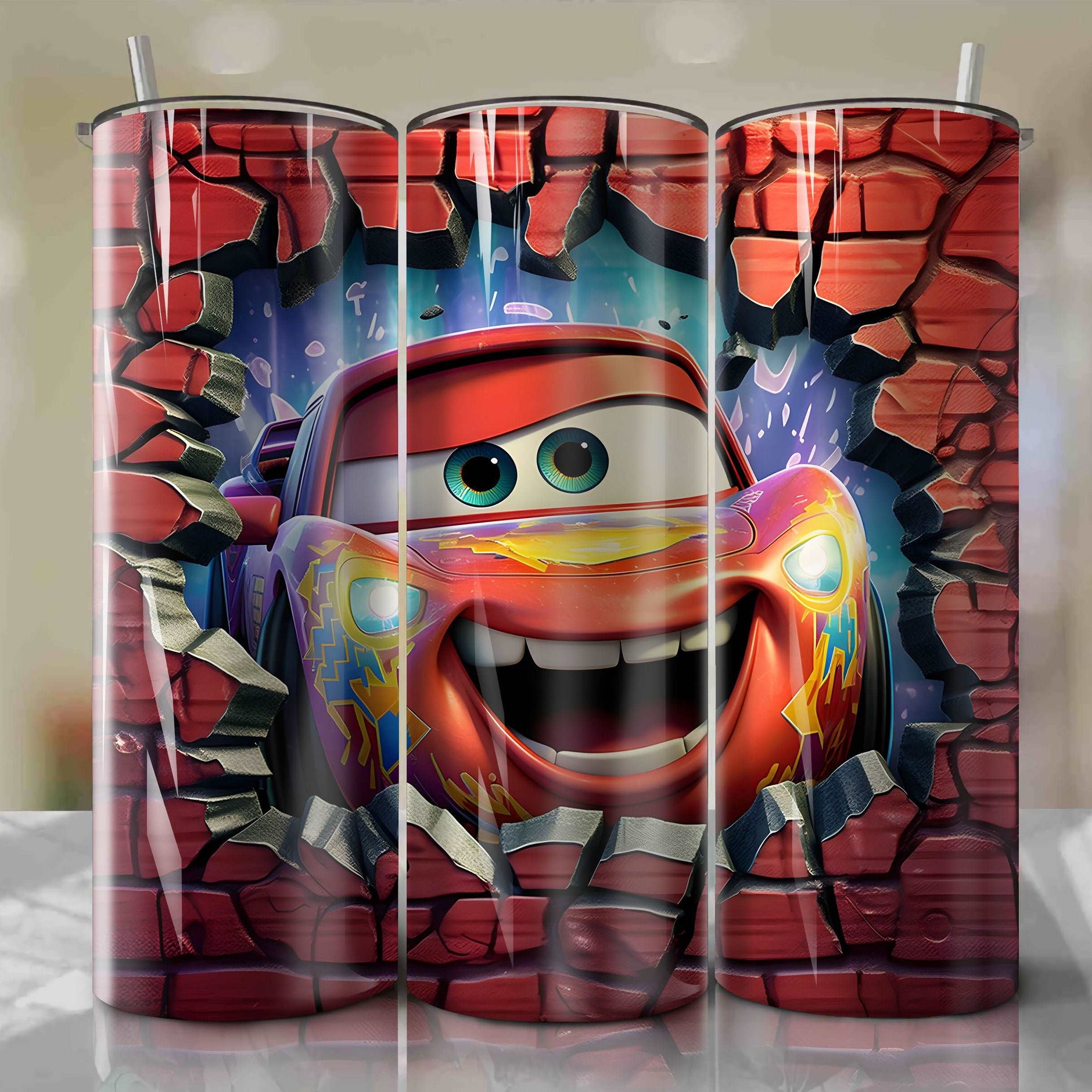 Lightning McQueen 3D Wrap PNG Skinny Tumbler 20oz | Sublimation | Halloween | Digital Download