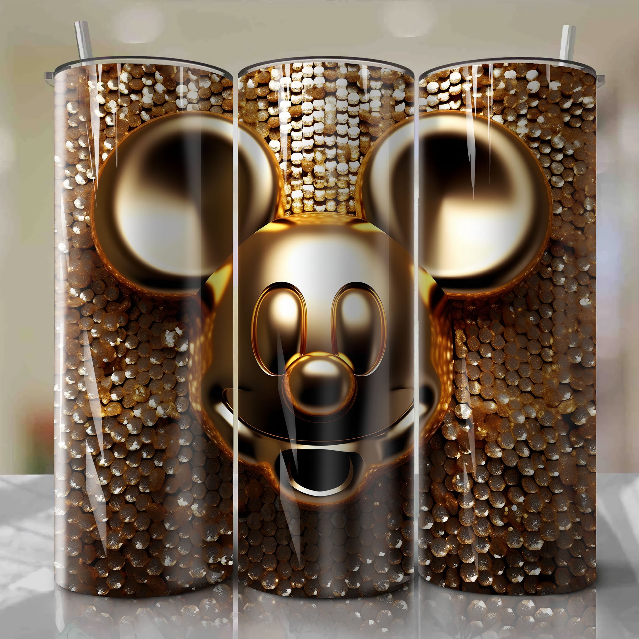 Sparkling Mickey Mouse Face 3D Bling Digital Download for Skinny Tumbler 20oz