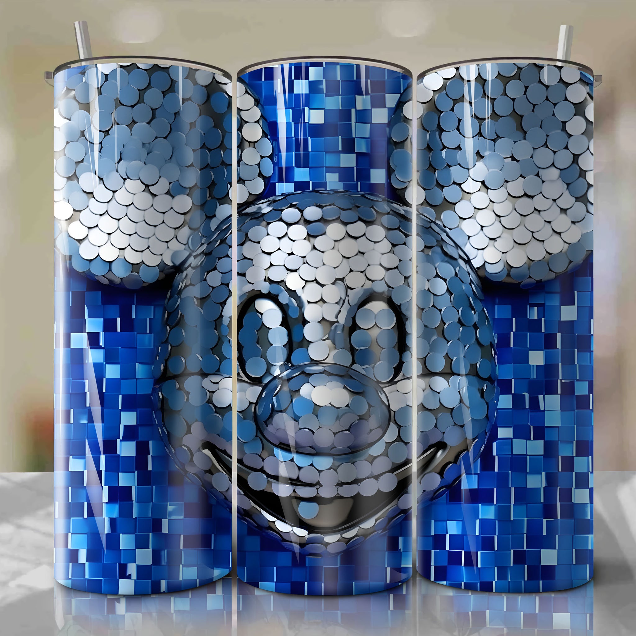 Watercolor Mickey Mouse Face 3D Bling Graphic - Digital Download for Sublimation Printing