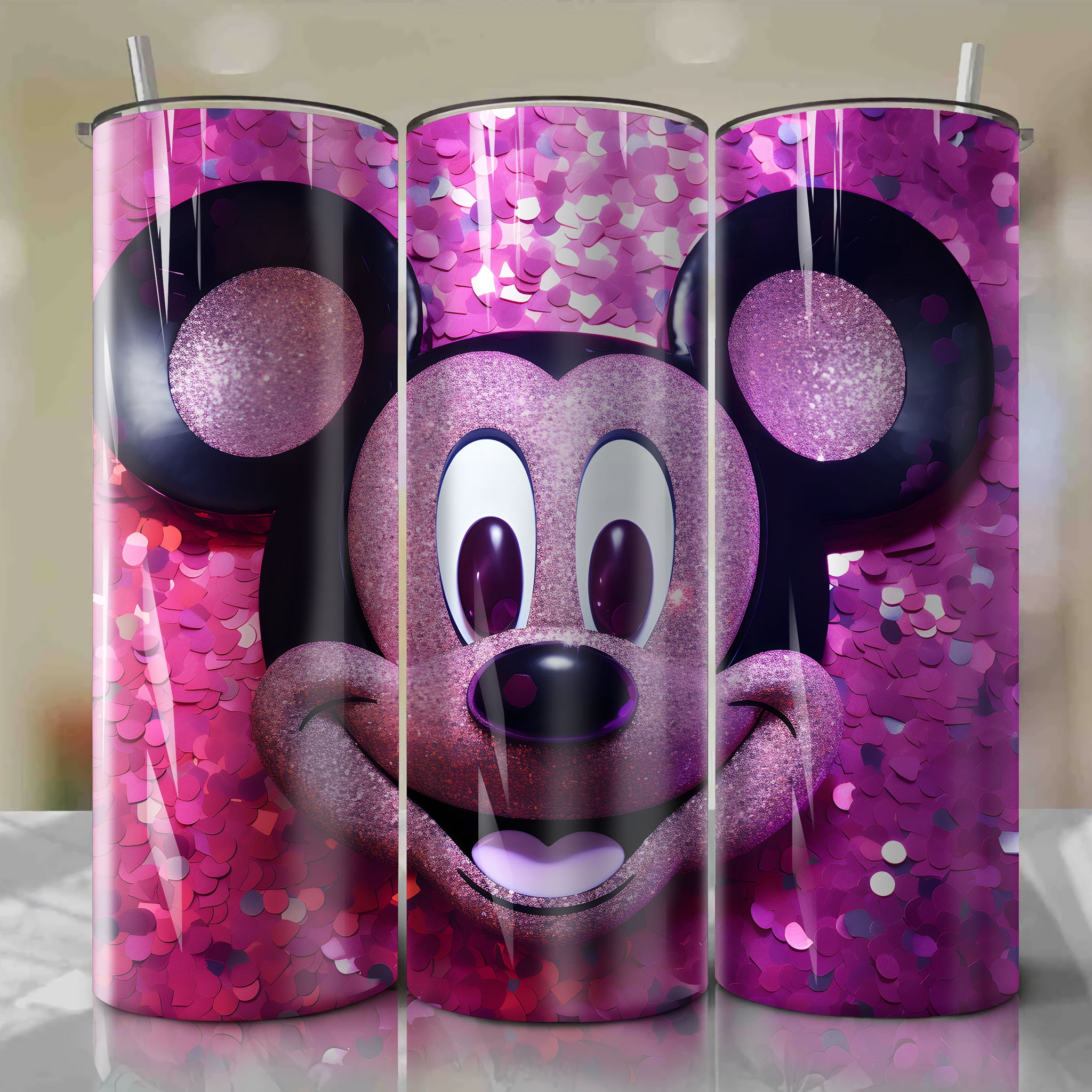 Minimalist Mickey Mouse Face 3D Bling Art - Digital Download for Sublimation Printing