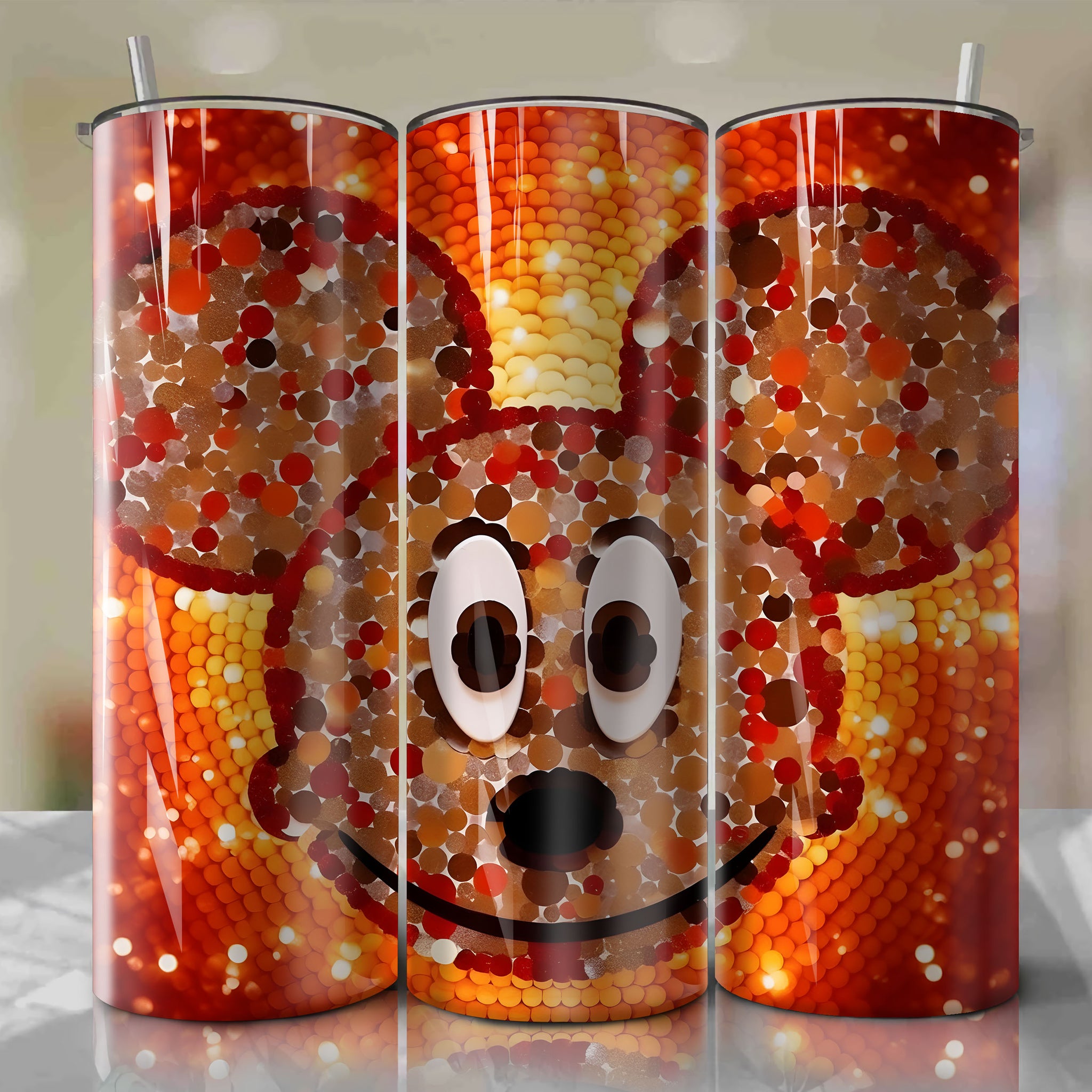 Whimsical Mickey Mouse Face 3D Bling Illustration - Downloadable PNG for Skinny Tumbler 20oz