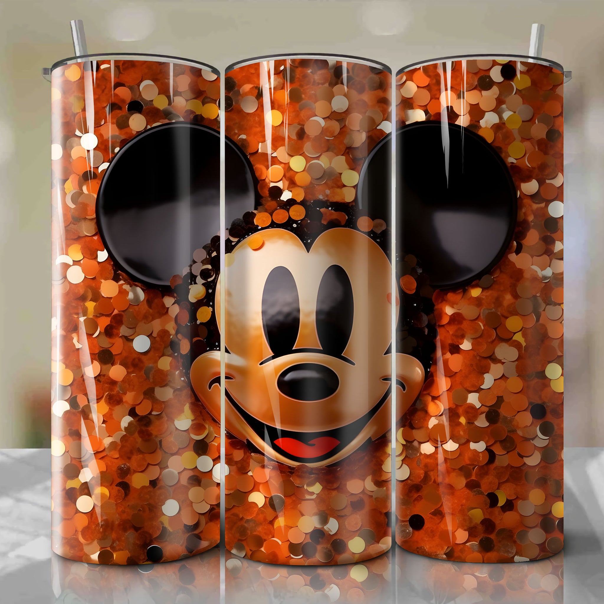 Vibrant Mickey Mouse Face 3D Bling Design - Downloadable PNG for Skinny Tumbler 20oz