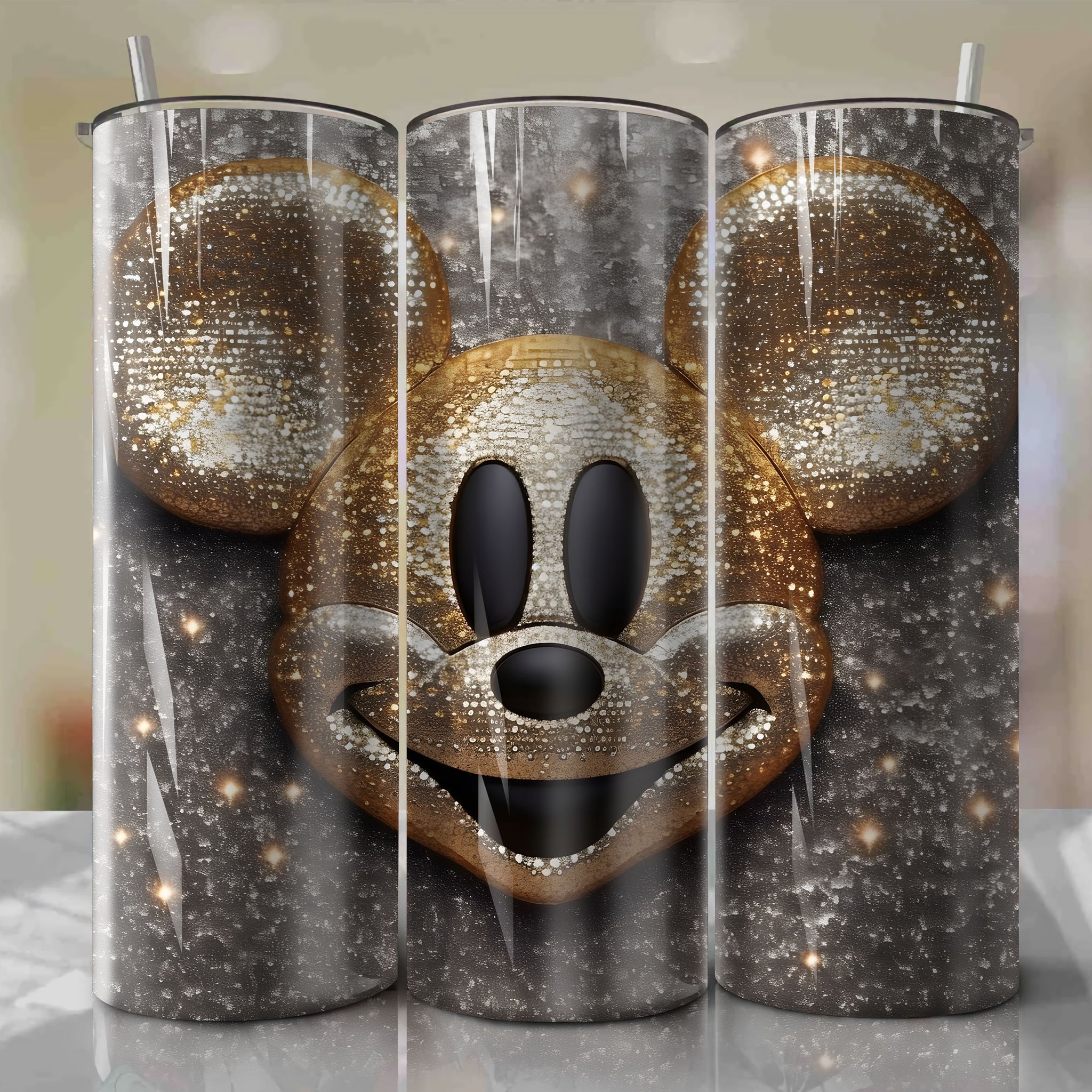 Captivating 3D Bling Mickey Mouse Face Design - Downloadable PNG for Skinny Tumbler 20oz