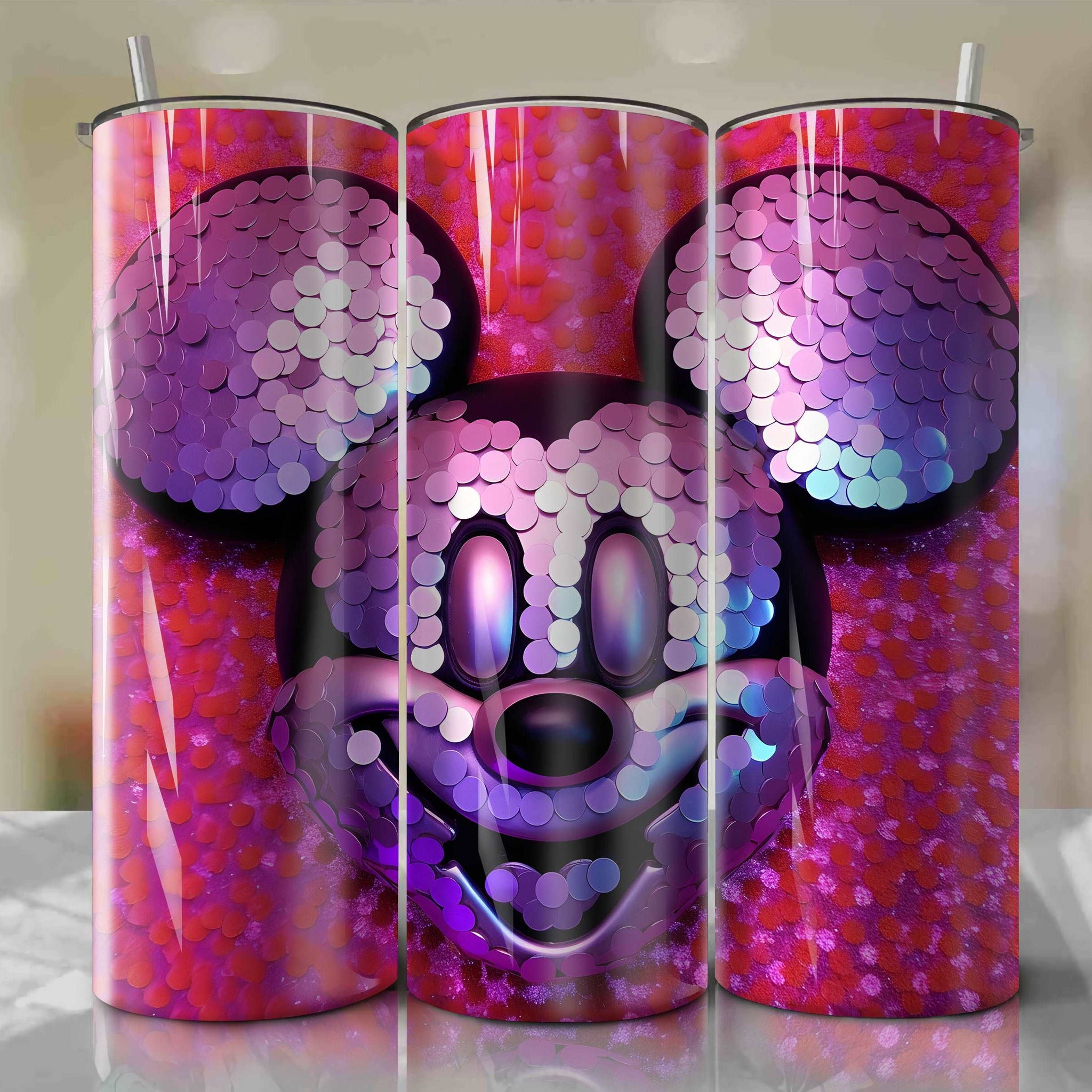 Bohemian Mickey Mouse Face 3D Bling Illustration - Downloadable PNG for Skinny Tumbler 20oz