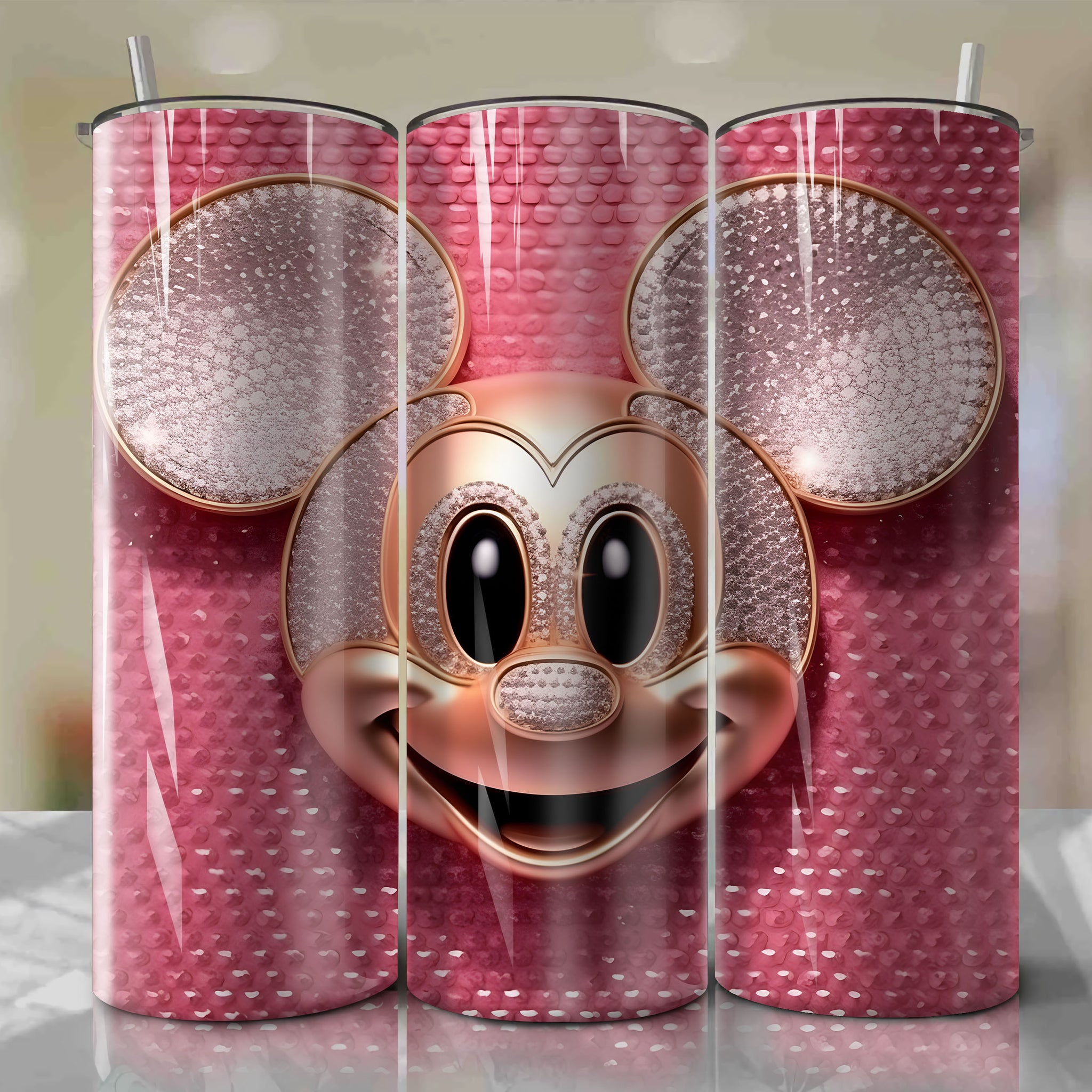 Trendy Mickey Mouse Face 3D Bling Illustration - Instant Download for Skinny Tumbler 20oz