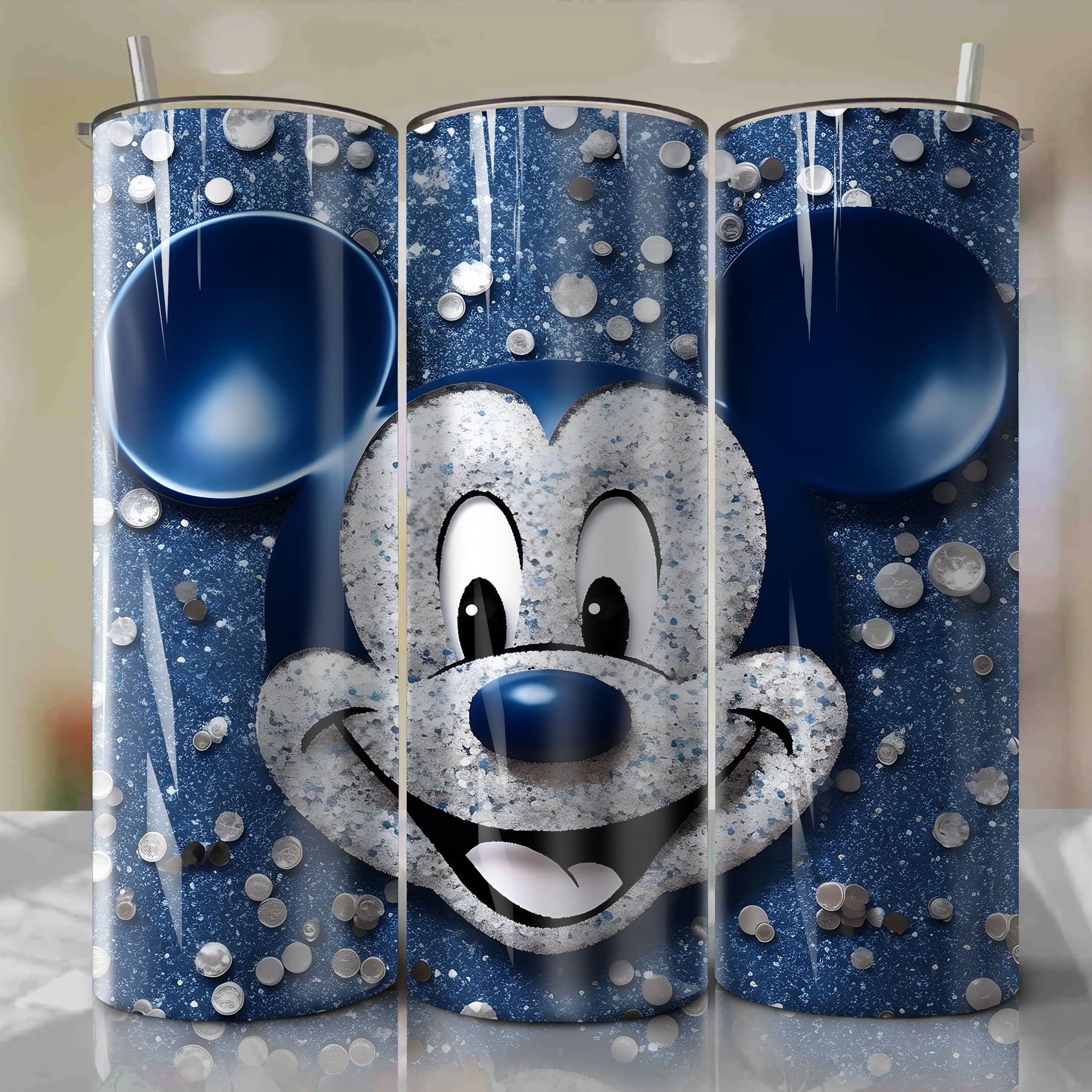 Geometric Mickey Mouse Face 3D Bling Artwork - Downloadable PNG for Sublimation Crafts