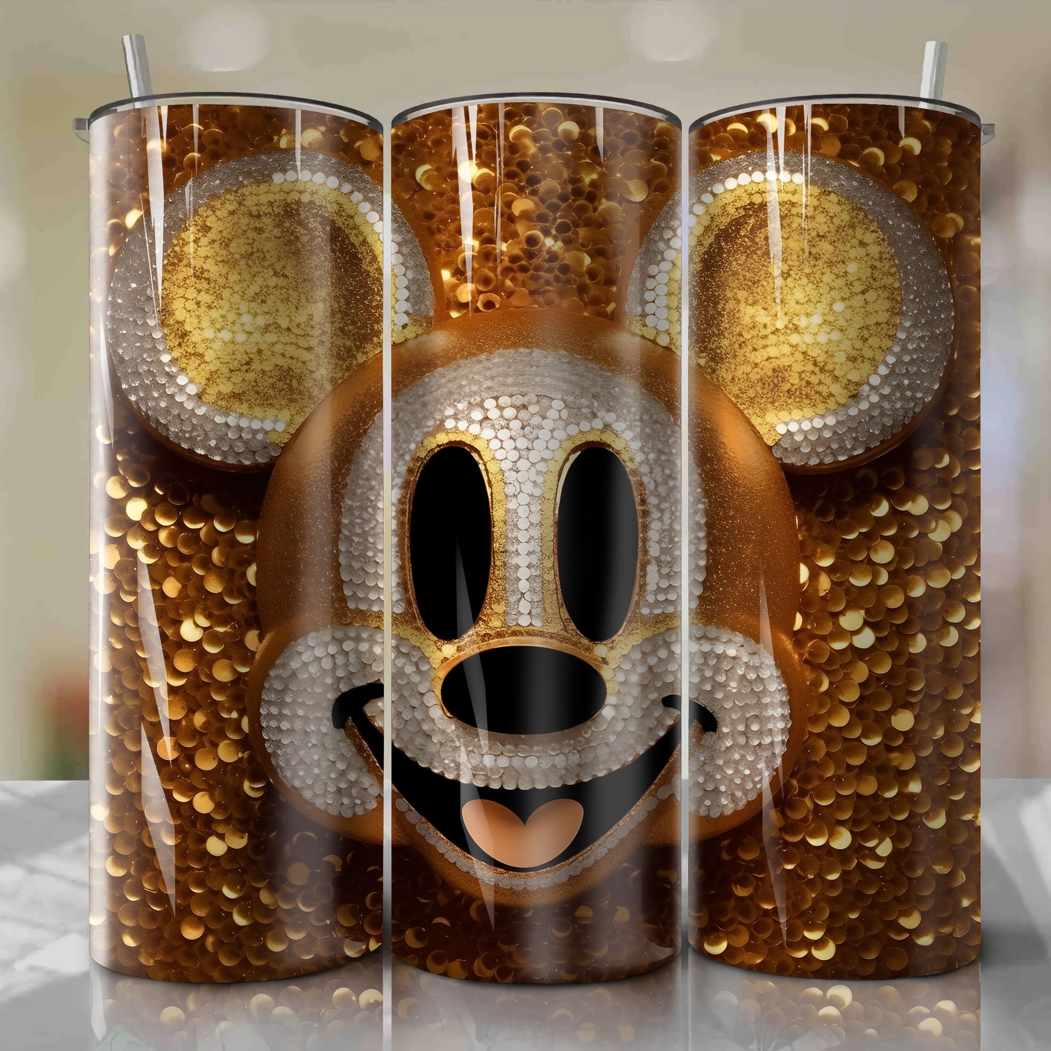 Playful Mickey Mouse Face 3D Bling Graphic - Digital Download for Sublimation Printing