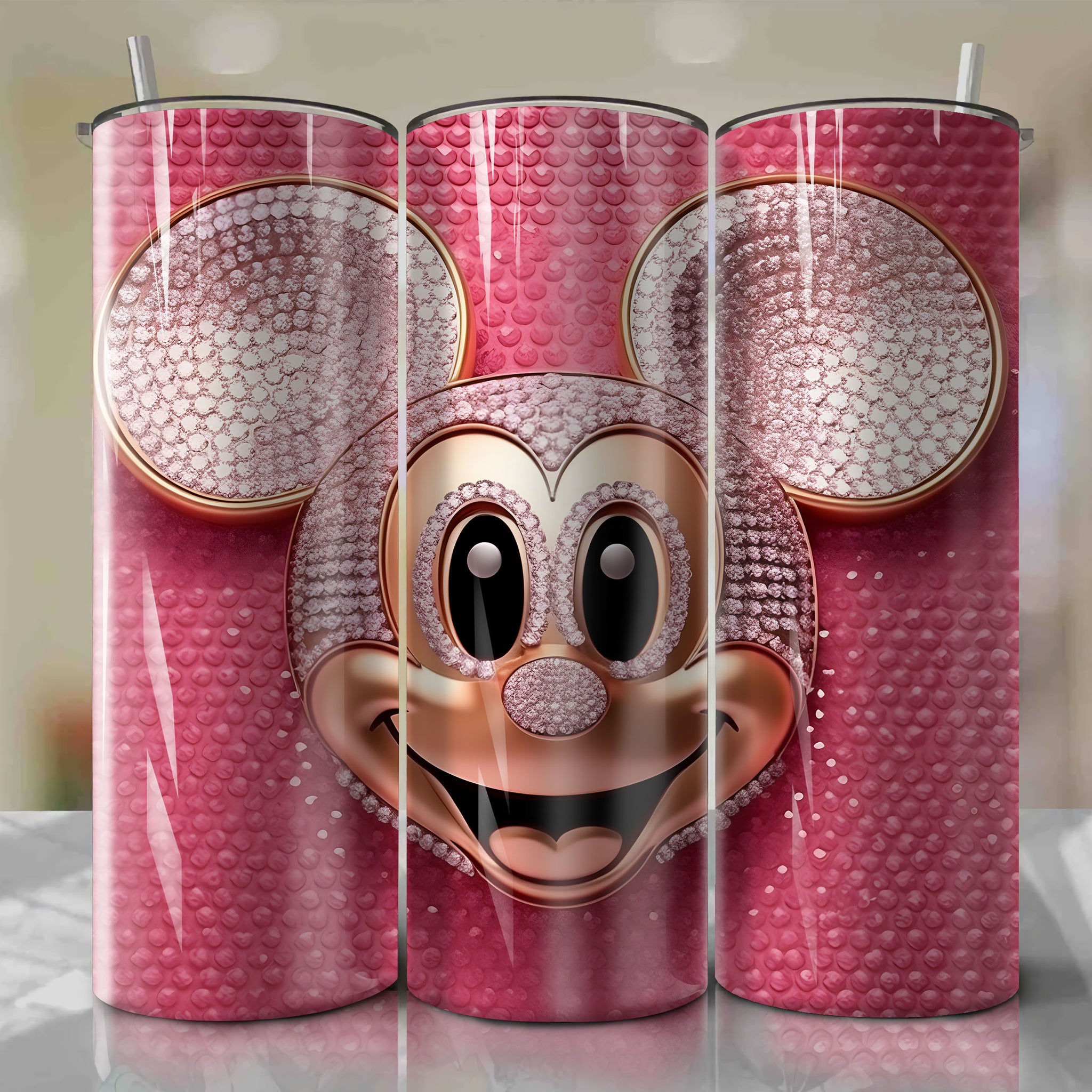 Stylish Mickey Mouse Face 3D Bling Design - Downloadable PNG for Skinny Tumbler 20oz