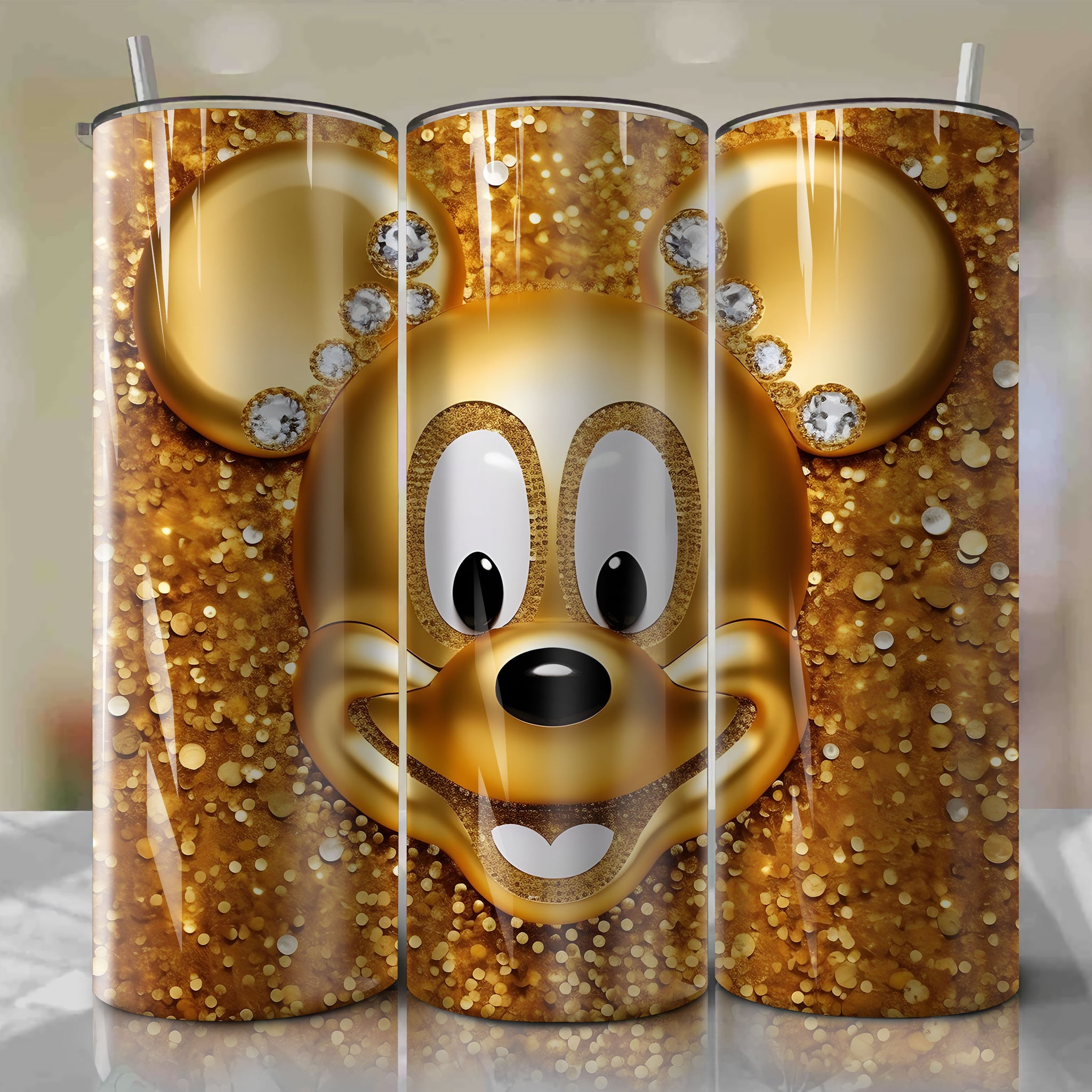 Charming 3D Bling Mickey Mouse Face Digital Art - Instant Download for Skinny Tumbler 20oz