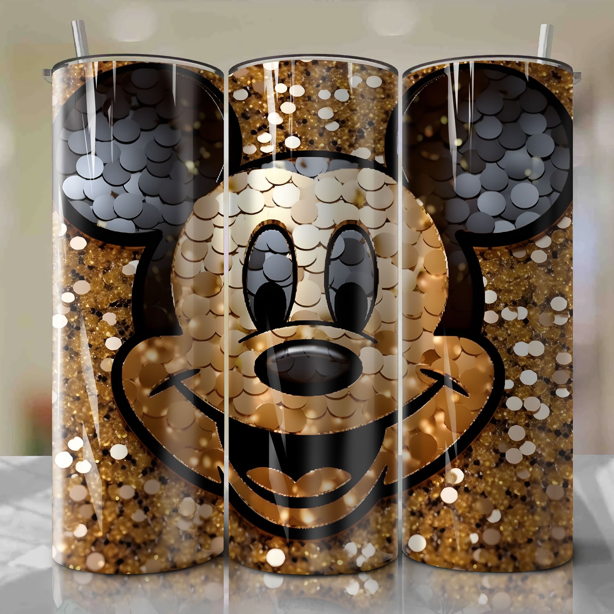 Cute Mickey Mouse Face 3D Bling Artwork - Downloadable PNG for Skinny Tumbler 20oz