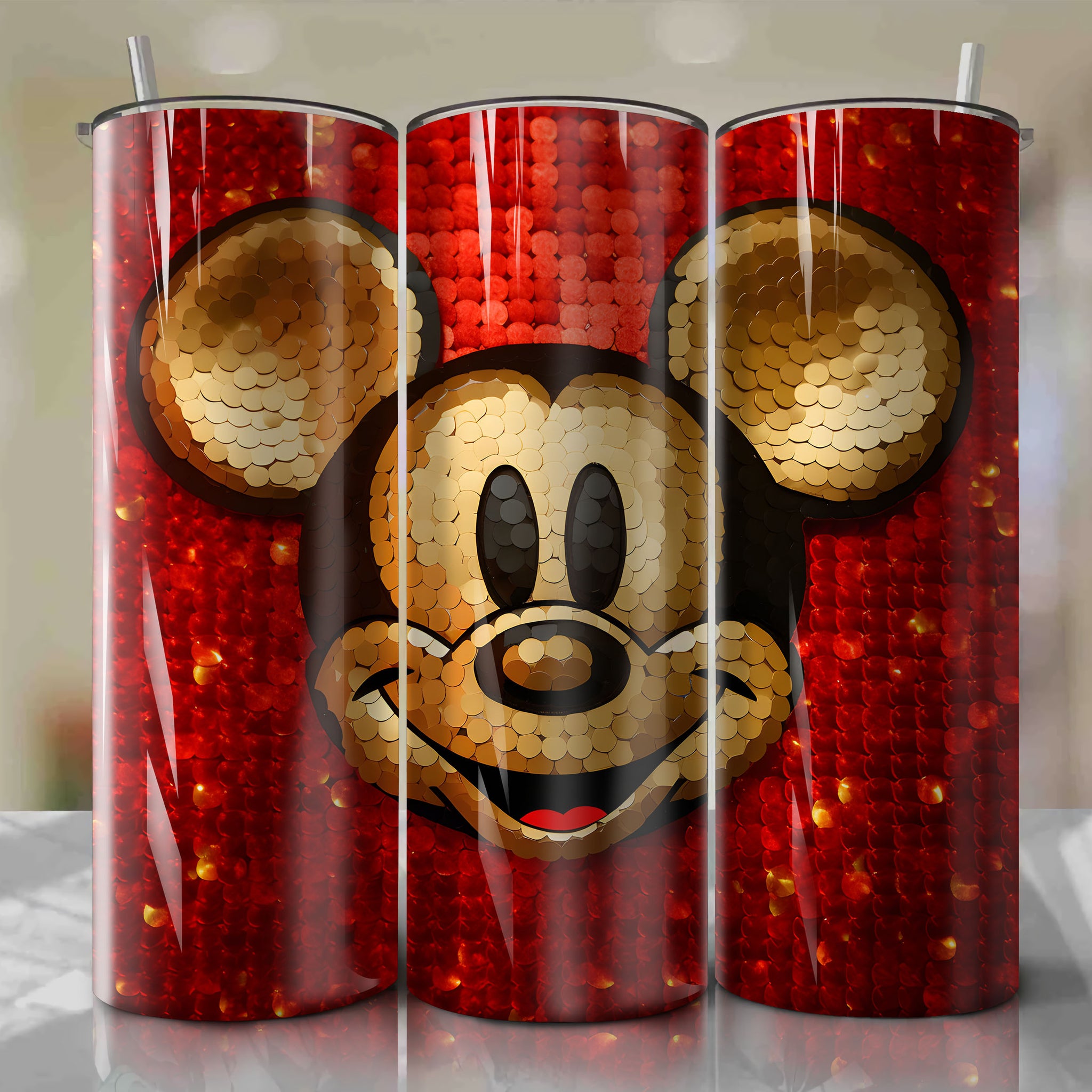 Vibrant Mickey Mouse Face 3D Bling Graphic - Instant Download for Skinny Tumbler 20oz