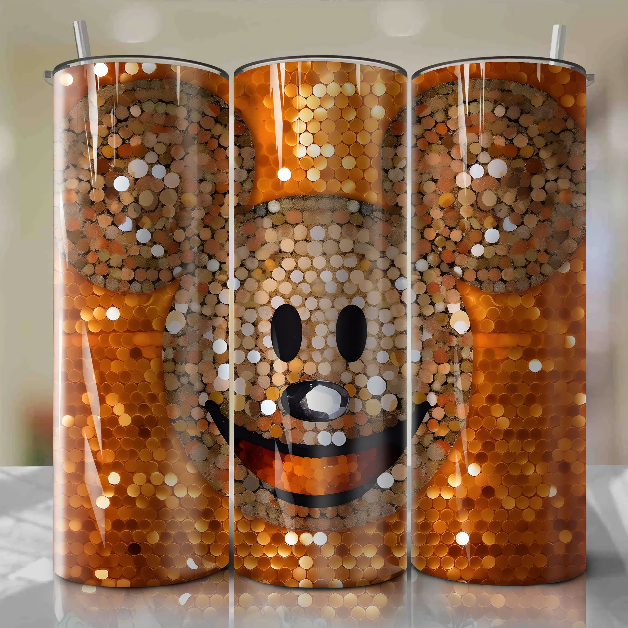 Elegant Mickey Mouse Face 3D Bling Design - Downloadable PNG for Skinny Tumbler 20oz