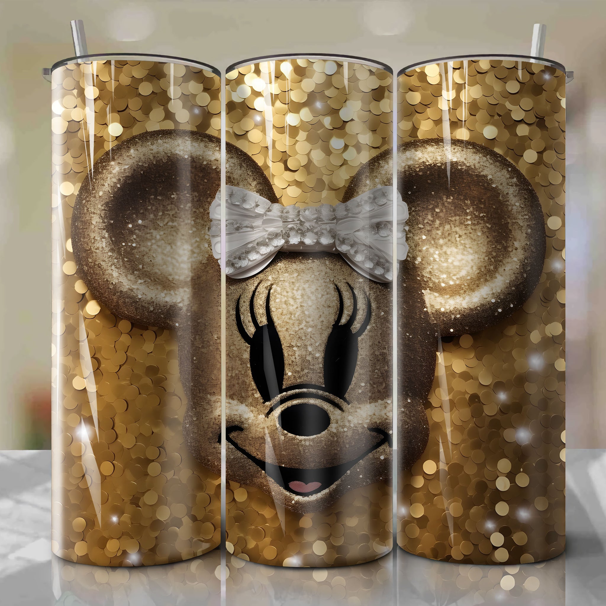 Sparkling Minnie Mouse Face 3D Bling Digital Download for Skinny Tumbler 20oz