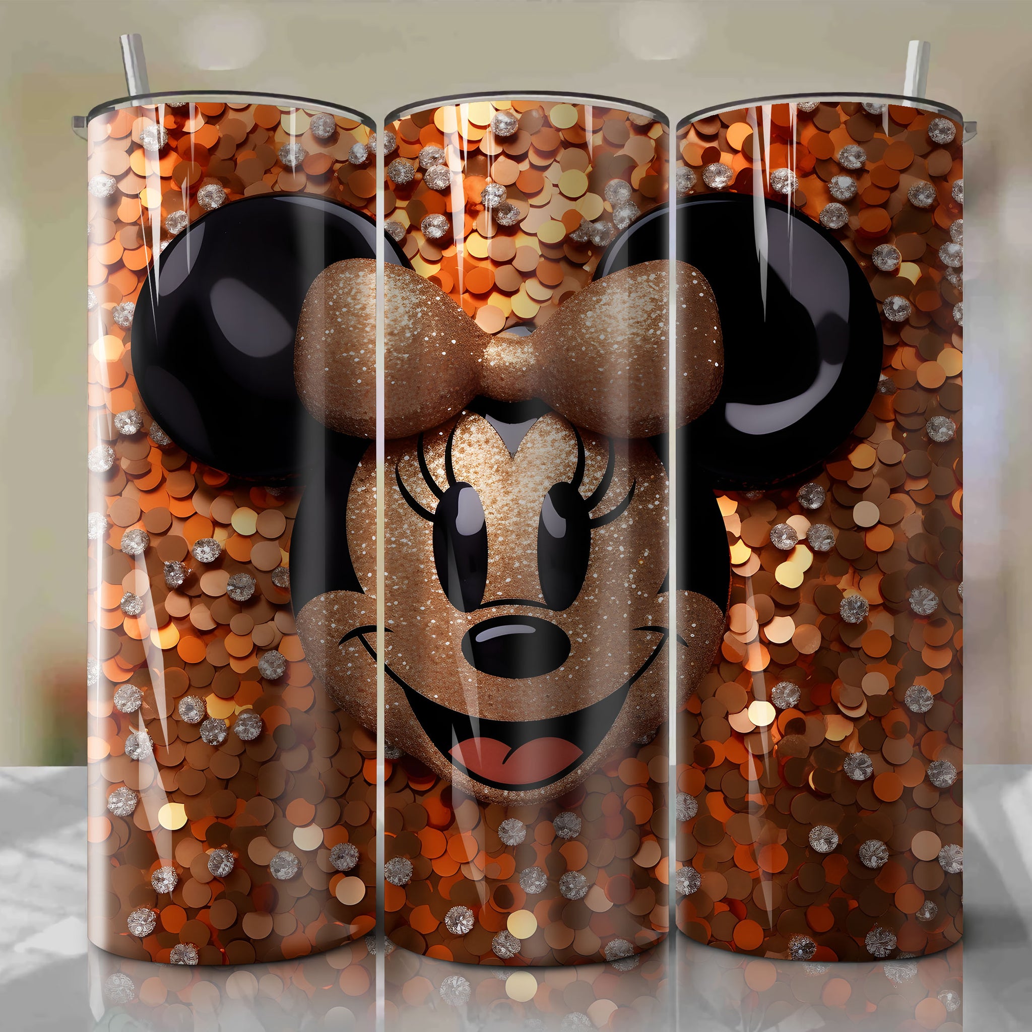 Vibrant Minnie Mouse Face 3D Bling Graphic - Instant Download for Skinny Tumbler 20oz