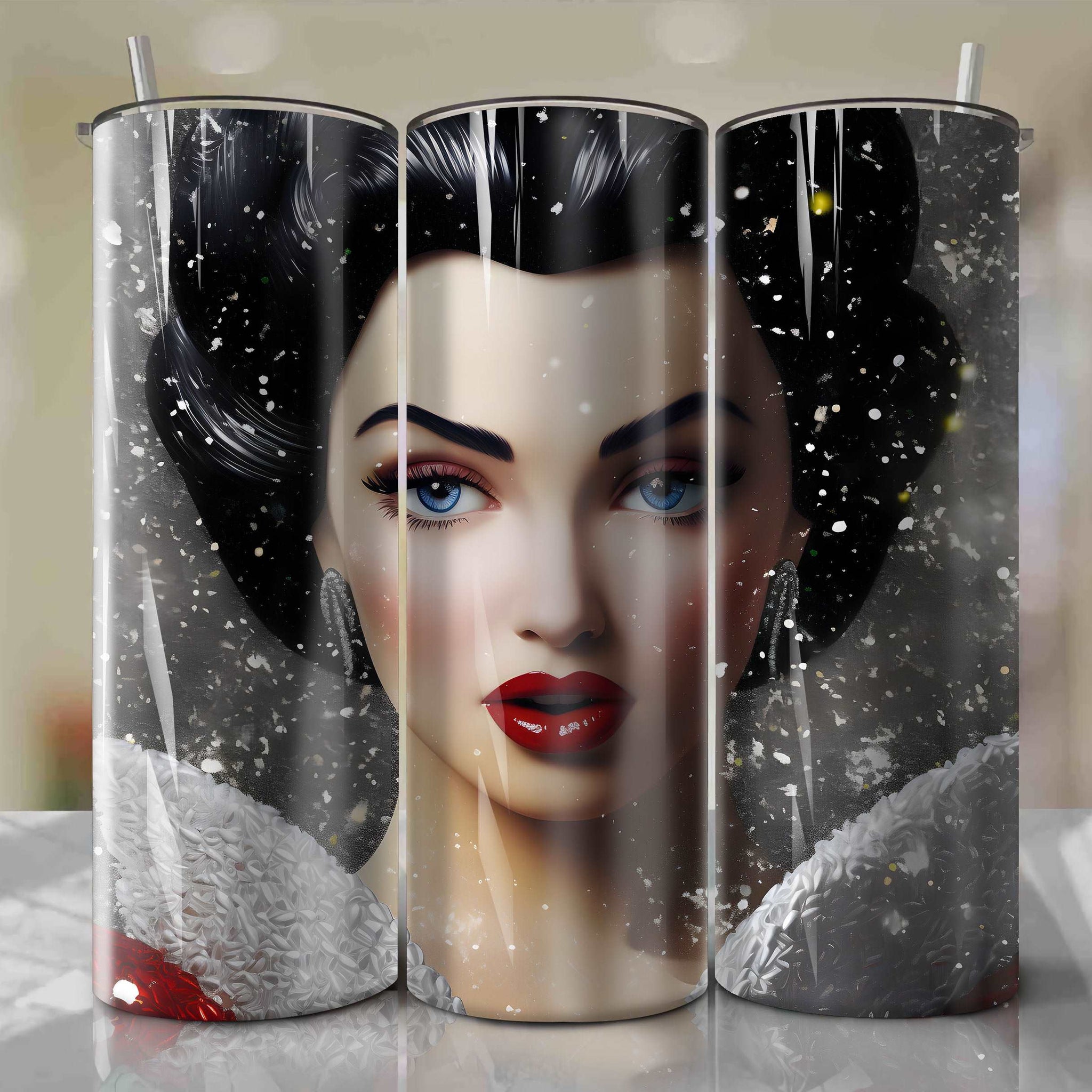 Snow White | 3D Bling | Wrap PNG Skinny Tumbler 20oz | Sublimation | Digital Download