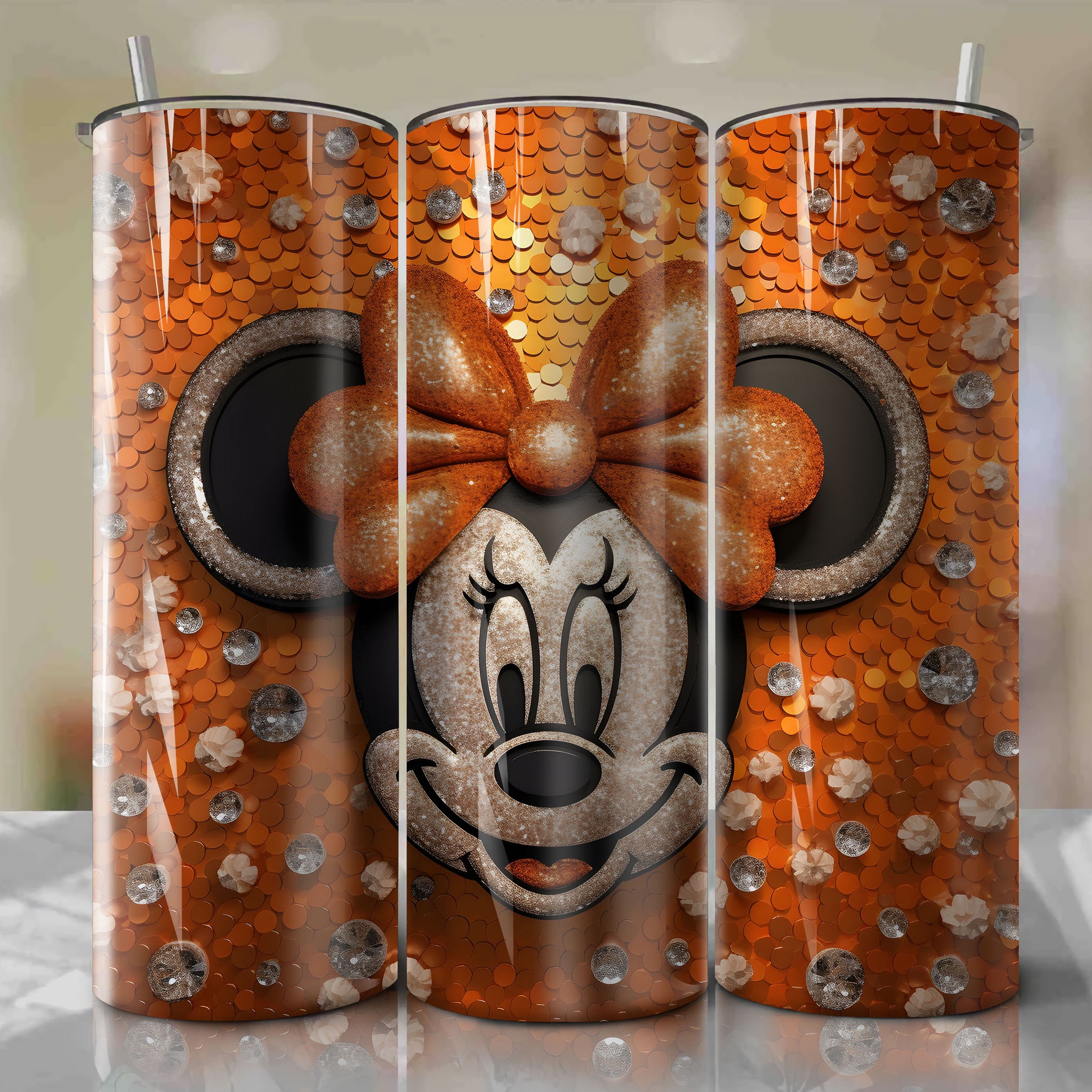 Premium 3D Bling Minnie Mouse Face Design - Digital Download for Sublimation