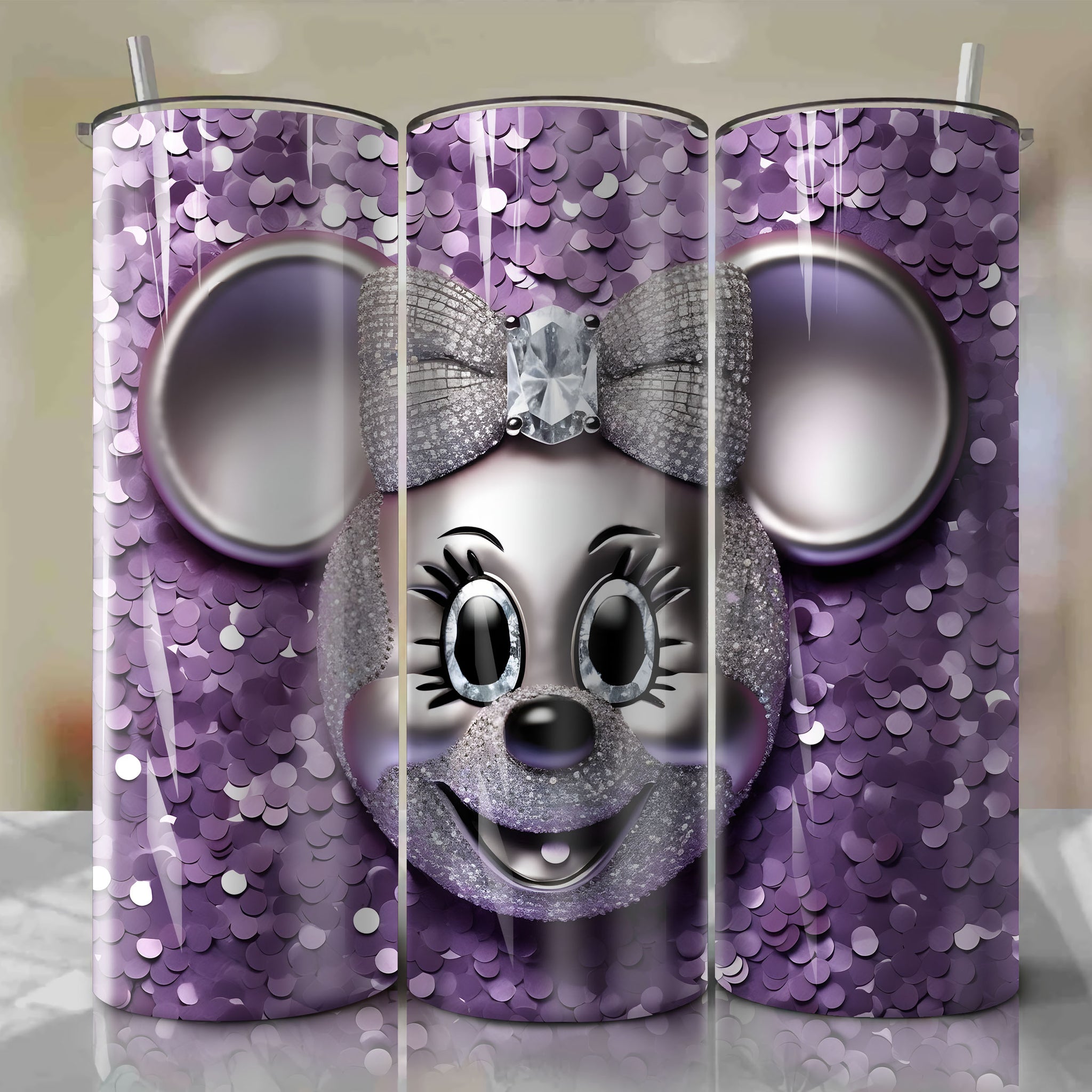 Charming 3D Bling Minnie Mouse Face Digital Art - Instant Download for Skinny Tumbler 20oz