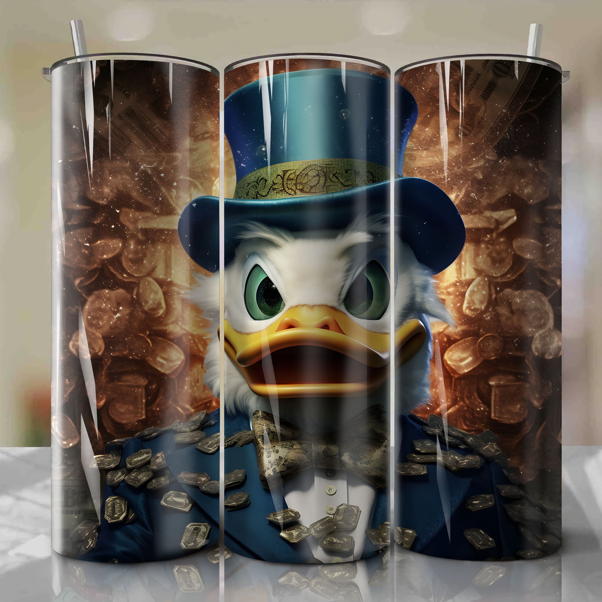 Scrooge McDuck | 3D Bling | Wrap PNG Skinny Tumbler 20oz | Sublimation | Digital Download